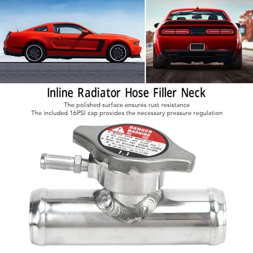 1-1/4in Outlet Aluminum Polished Inline Radiator Hose Filler Neck, 16PSI,
