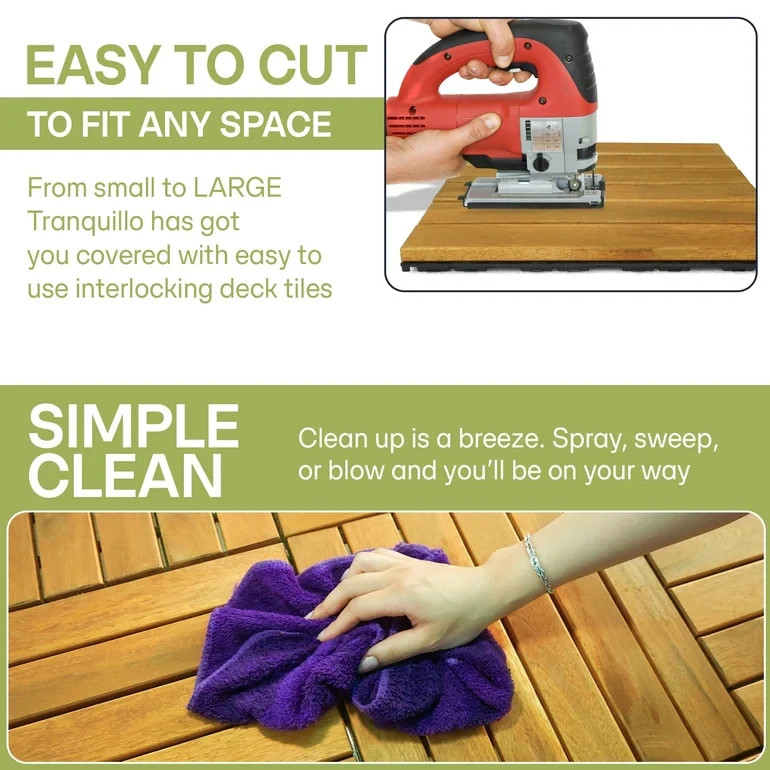Solid Wood Deck Tiles 6 Slat – SET 9 Pcs – 12”x12”