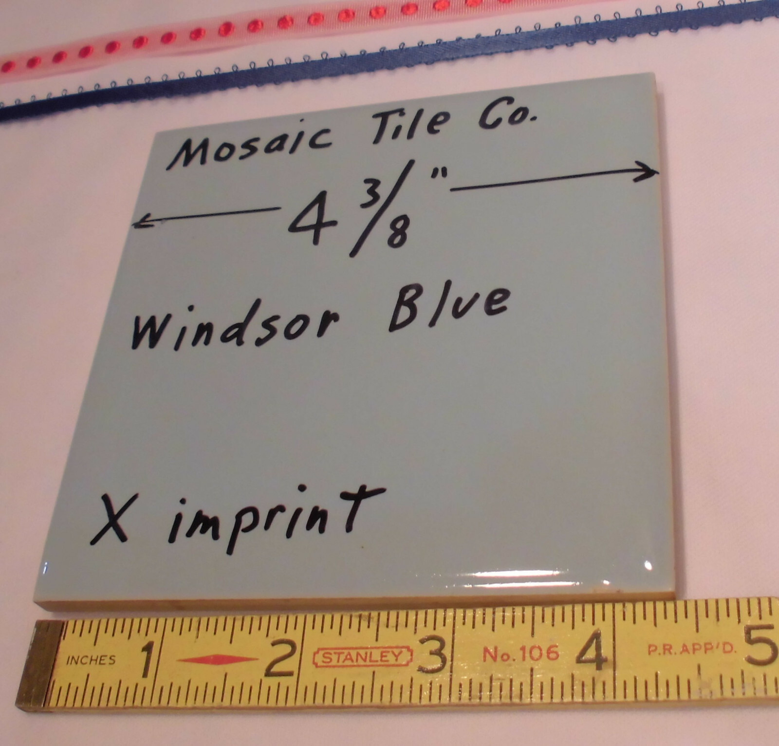 1 pc. *Windsor Blue* 4-3/8″ Glossy Ceramic Tile; Mosaic Co. Concave X Design