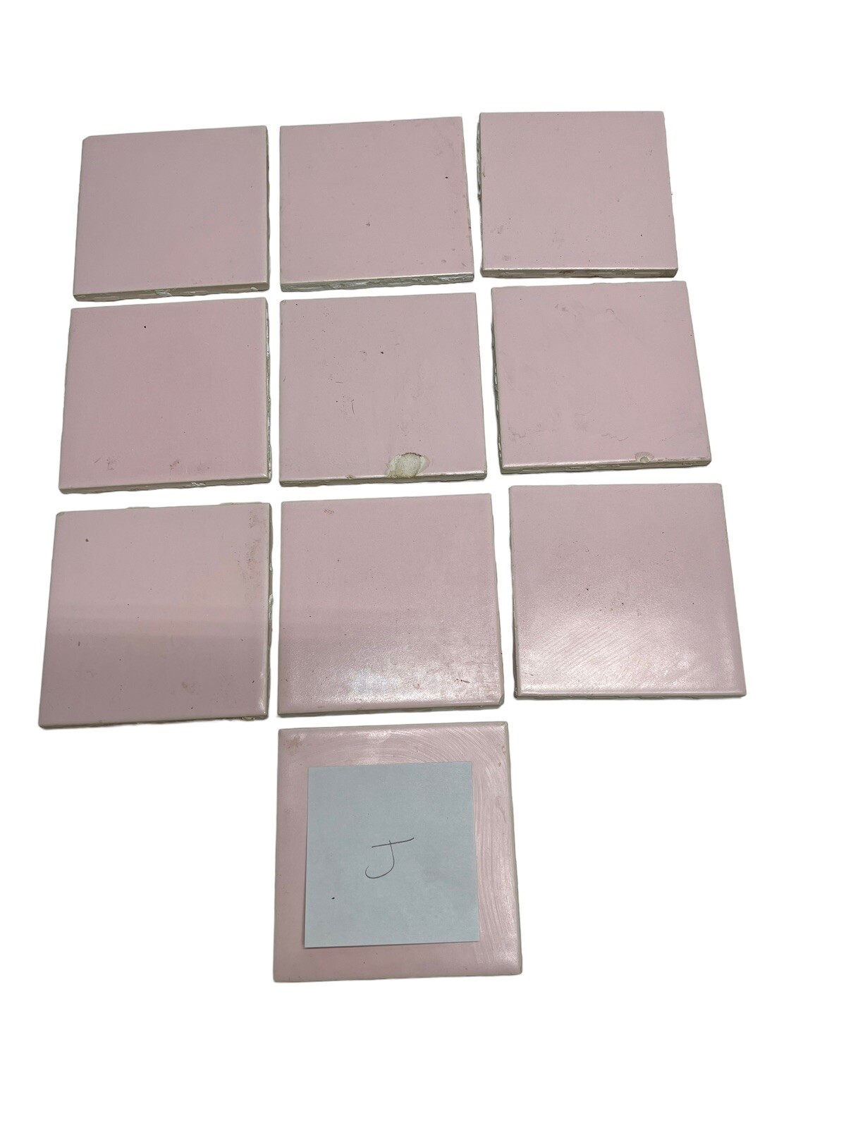 10 Vtg Pink Porcelain Ceramic Tile 4 1/4″ Sunset Exacto Spacer Tile USA Flaws -J