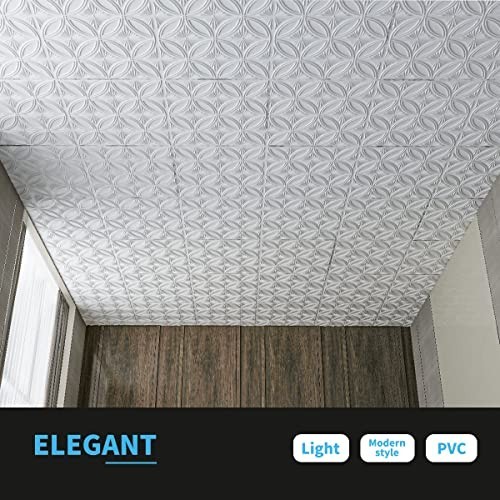 PVC Drop Ceiling Tile 2×2 ft White 12 Pack Glue Up 24×24 Panels Ceiling Wall