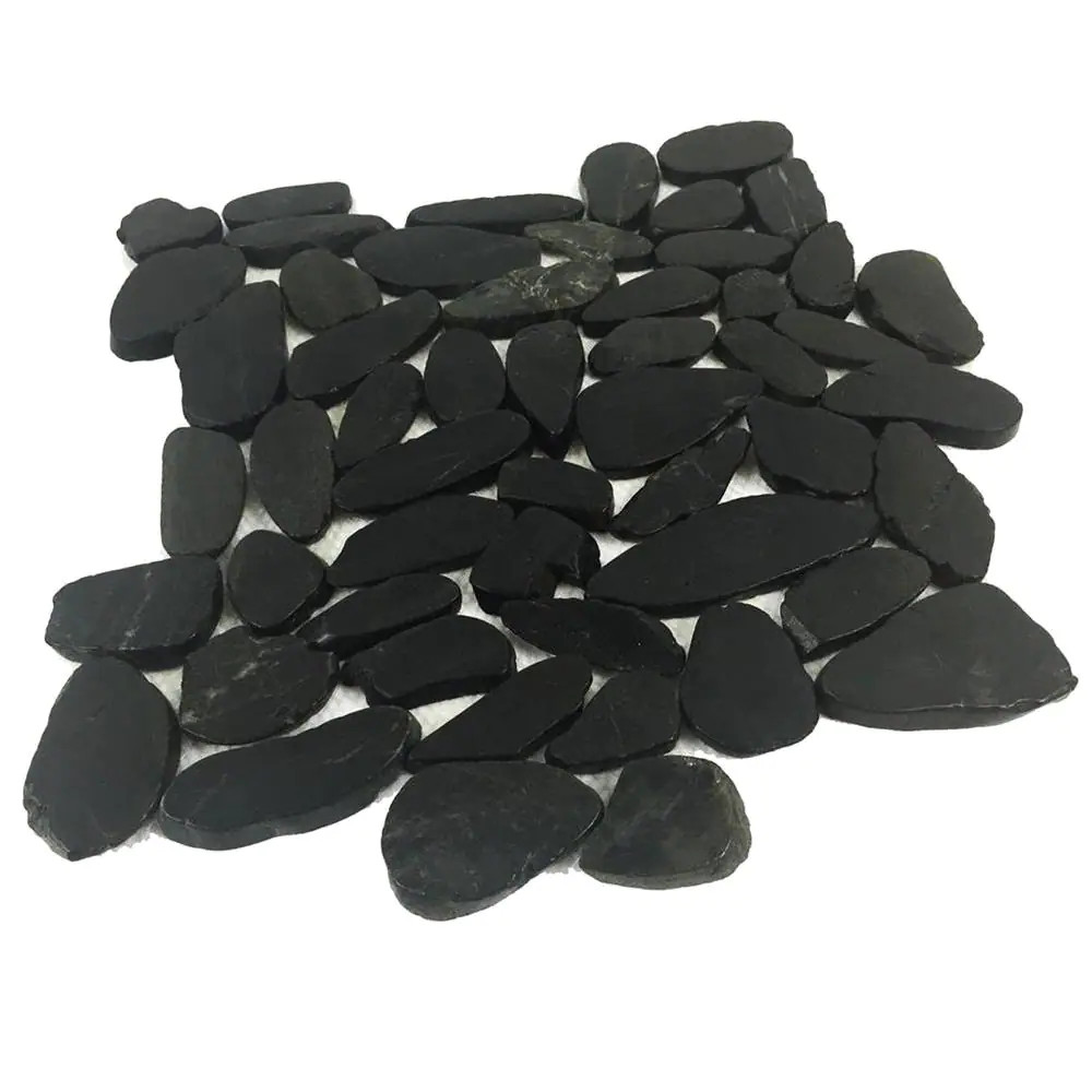 12 In. X 12 In. Black Sliced High-Polish Pebble Stone Floor and Wall Tile (5.0 S