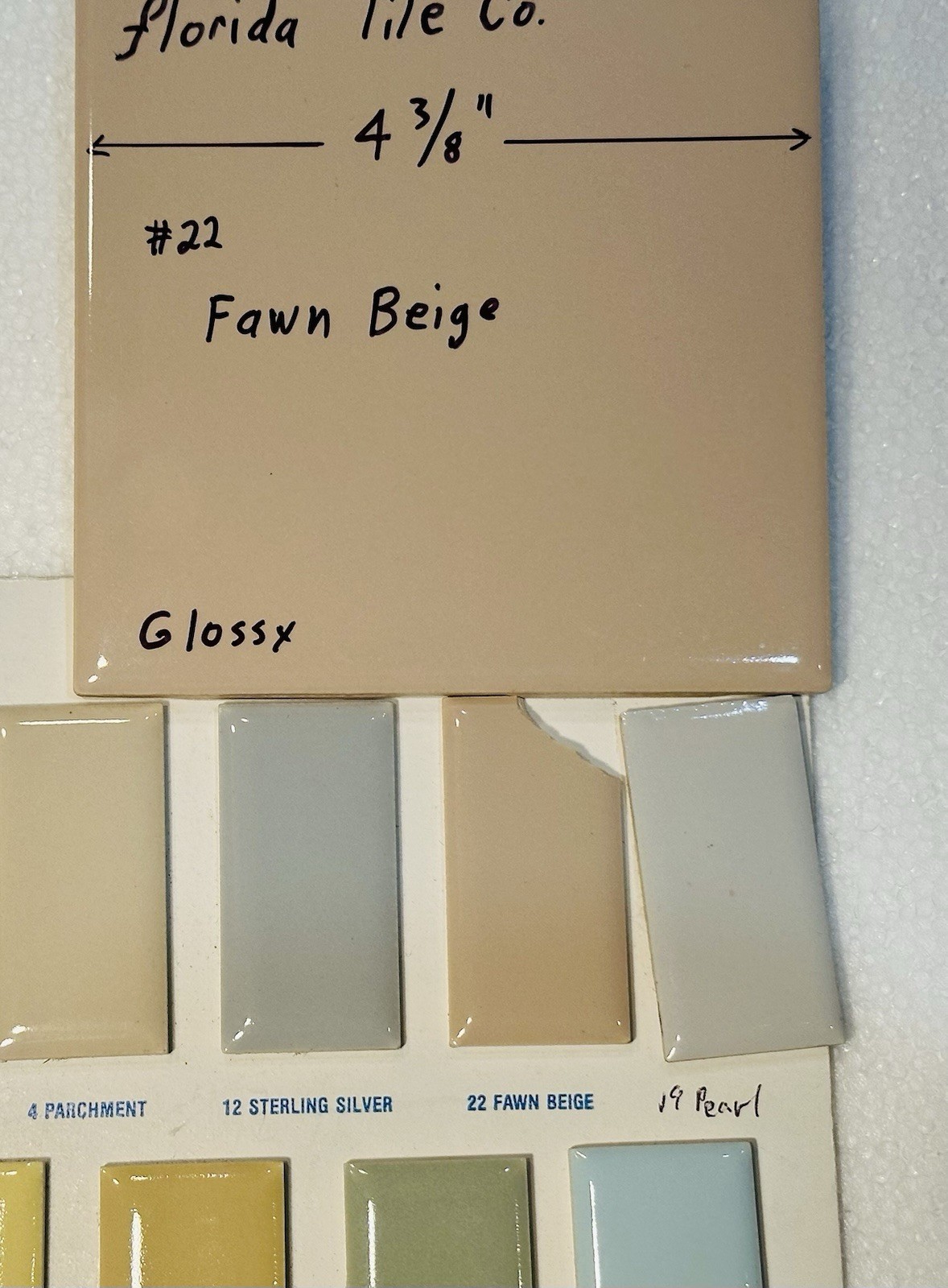 1 pc. Fawn Beige: Glossy Ceramic Tile 4-3/8″ by Florida Co. NOS