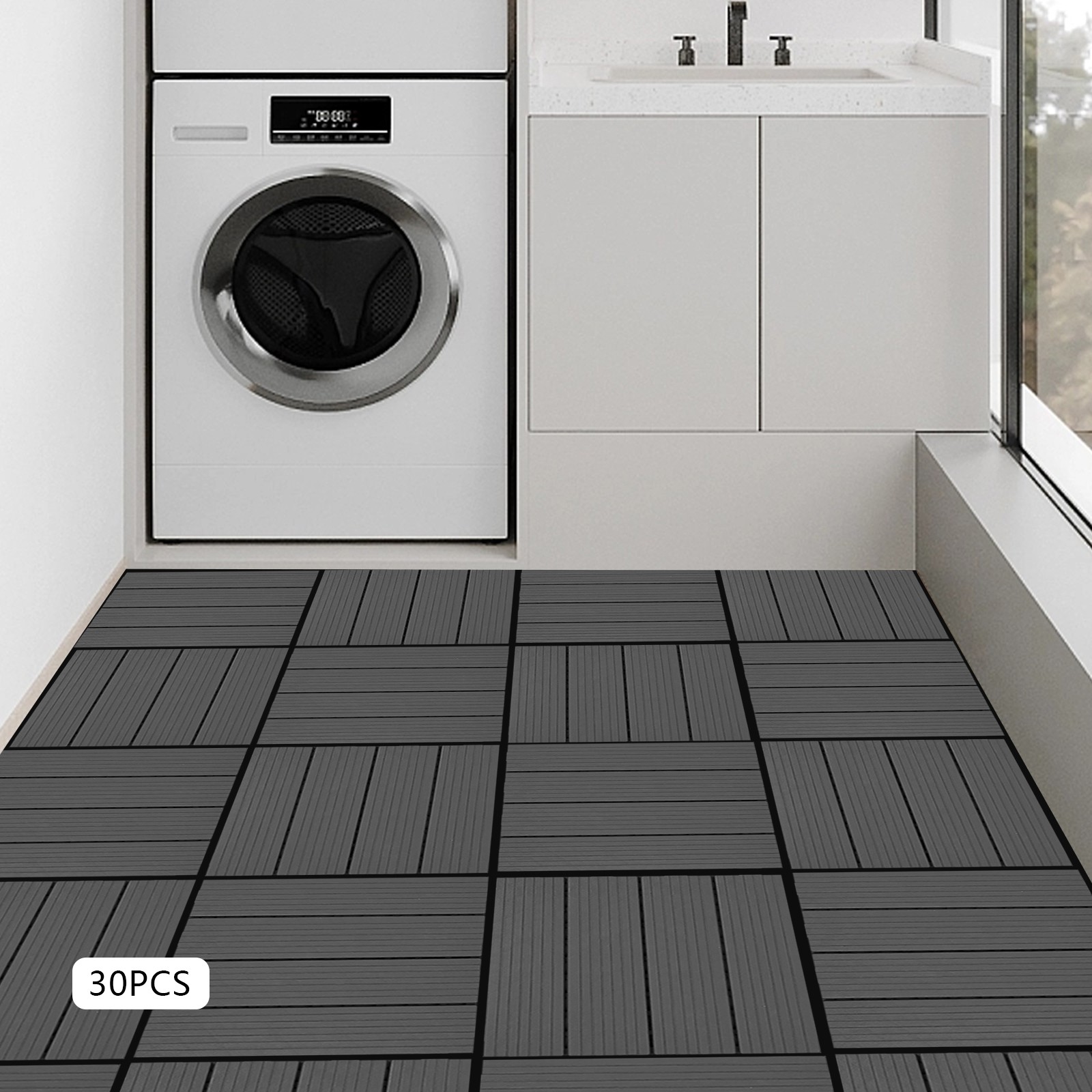 30pcs Deck Patio Tile Interlocking Plastic Flooring Pavers 11.81*11.81*0.79in