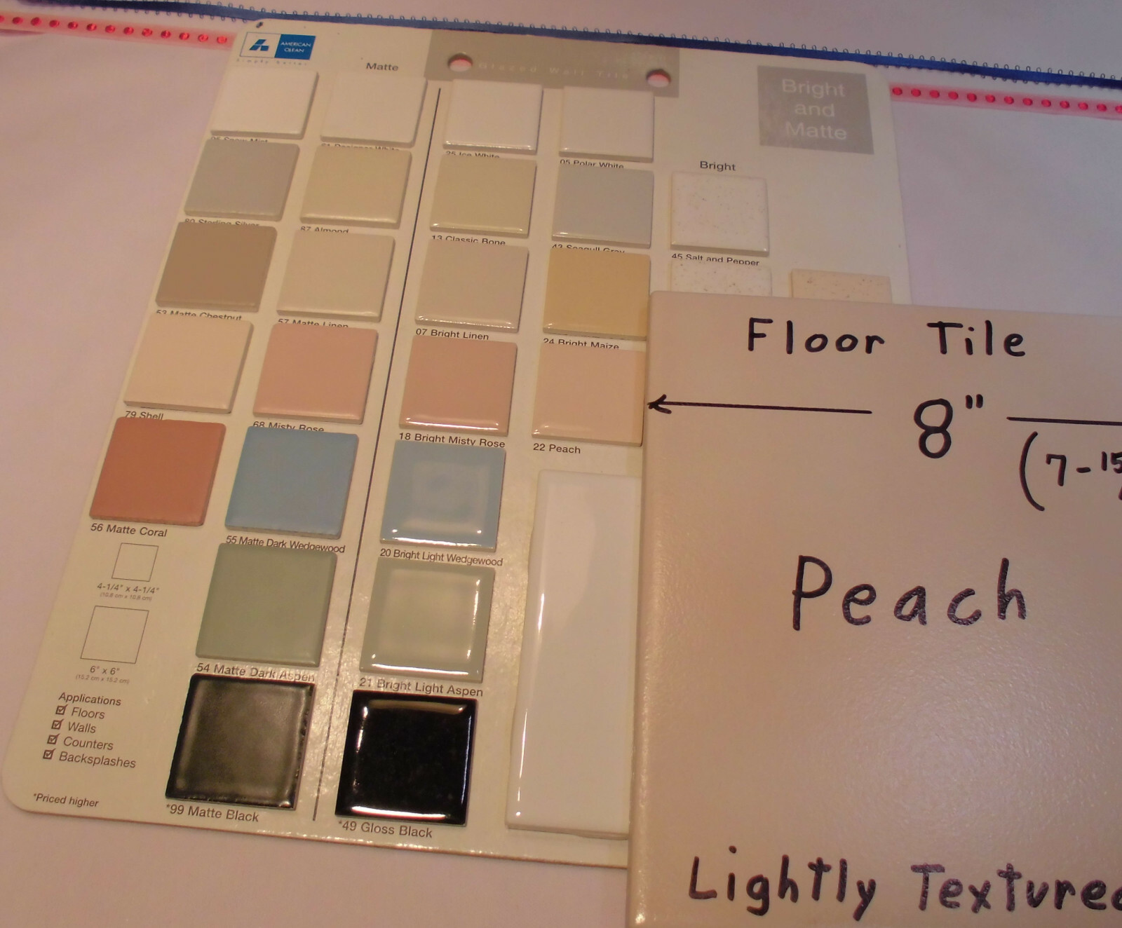 1 pc. *Peach* Ceramic / Porcelain Floor Tile 8″ X 8″ Lightly Textured New