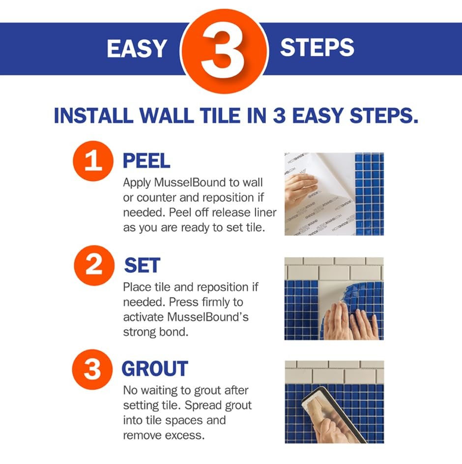 MusselBound® Adhesive Tile Mat with Spacers – a Strong Double-Sided Adhesive tha