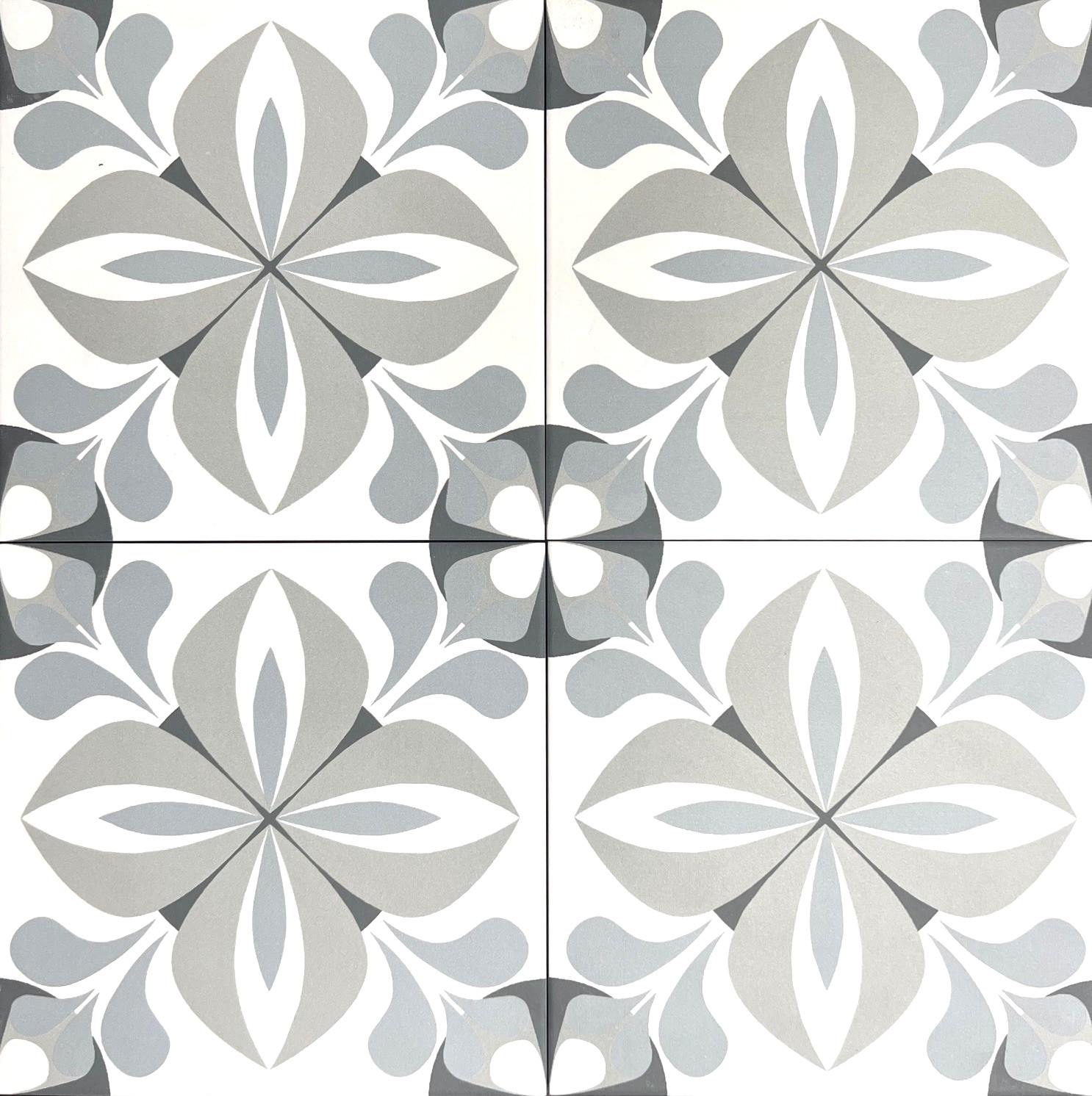 8×8 Gentiana Gray Floral Encaustic Pattern Porcelain Floor Wall Tile (Pack of 4)