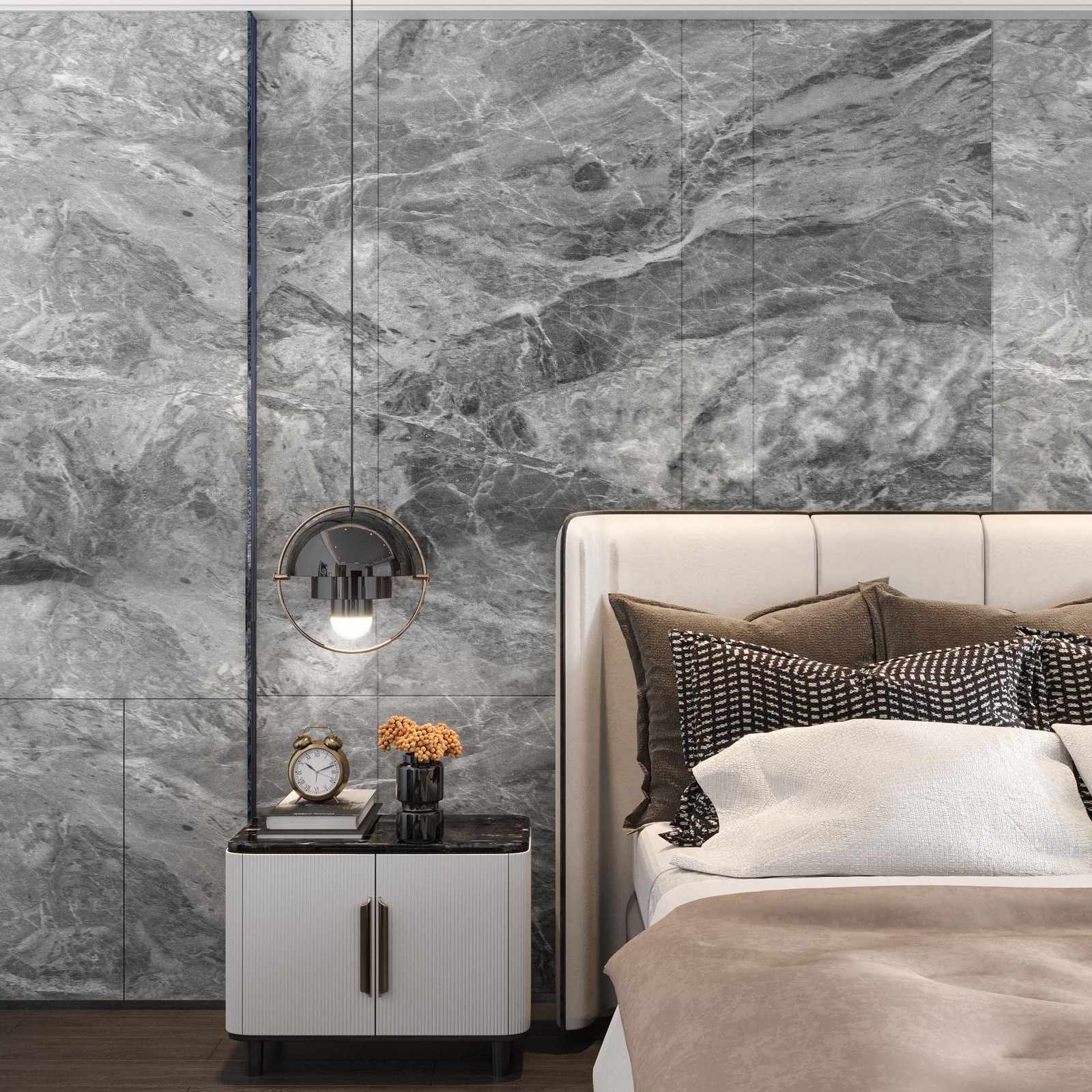 TOTIO 24x354inch Gray Marble Contact Paper Textured Grey Granite Wallpaper Pe…