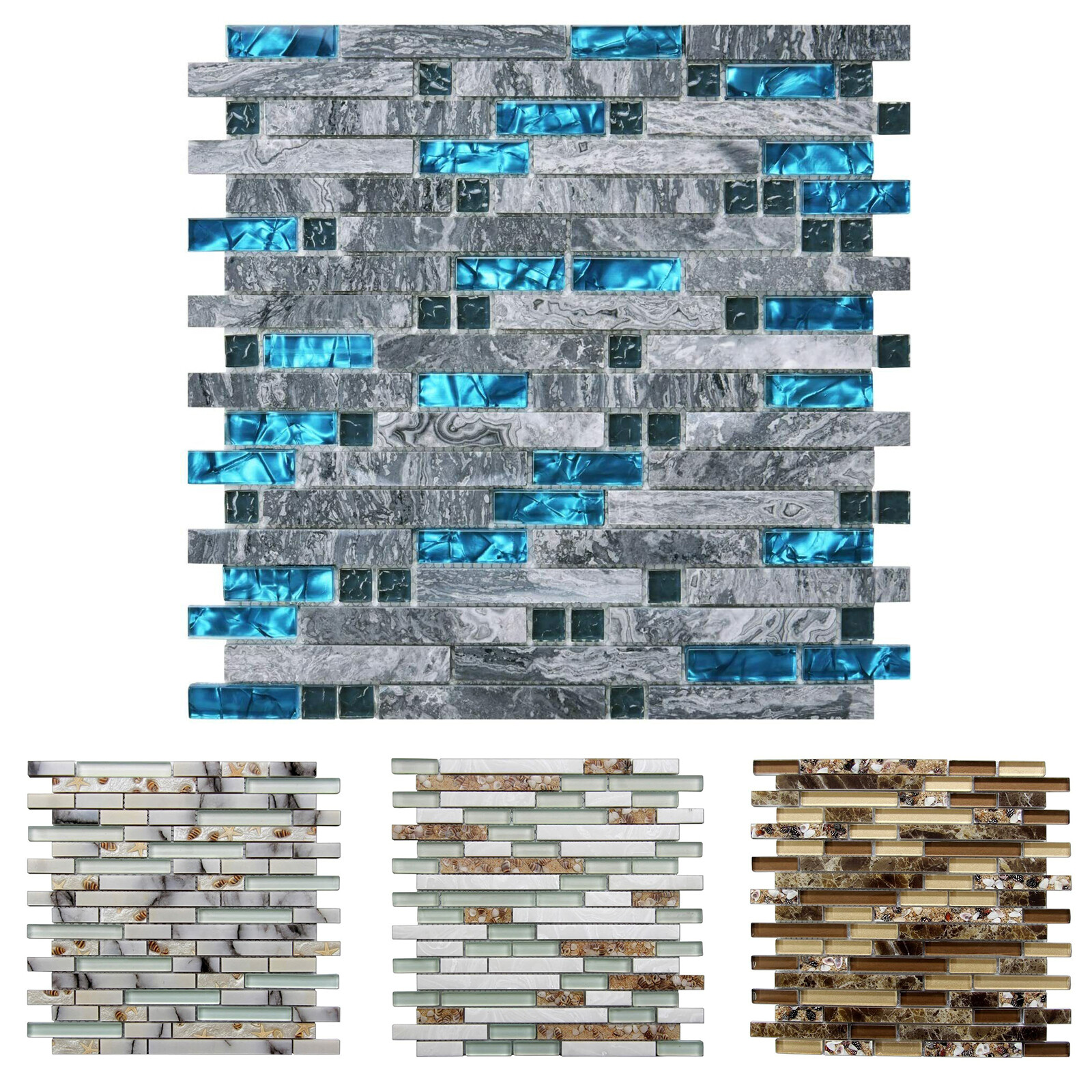 Art3d 12″x12″ Glass-N-Natural Marble Mosaic Tile for Bathroom Kitchen Backsplash
