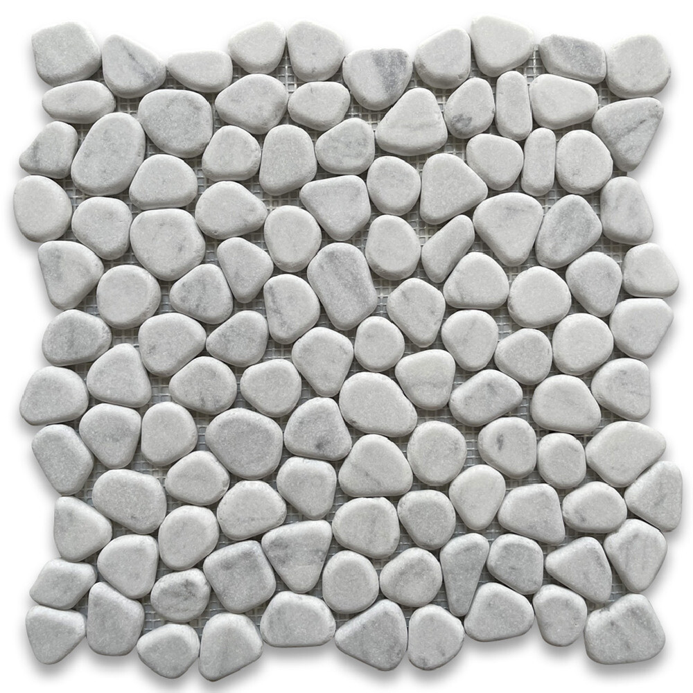 C98T Pebble Stone Mosaic Tile Carrara White Marble River Rocks Tumbled