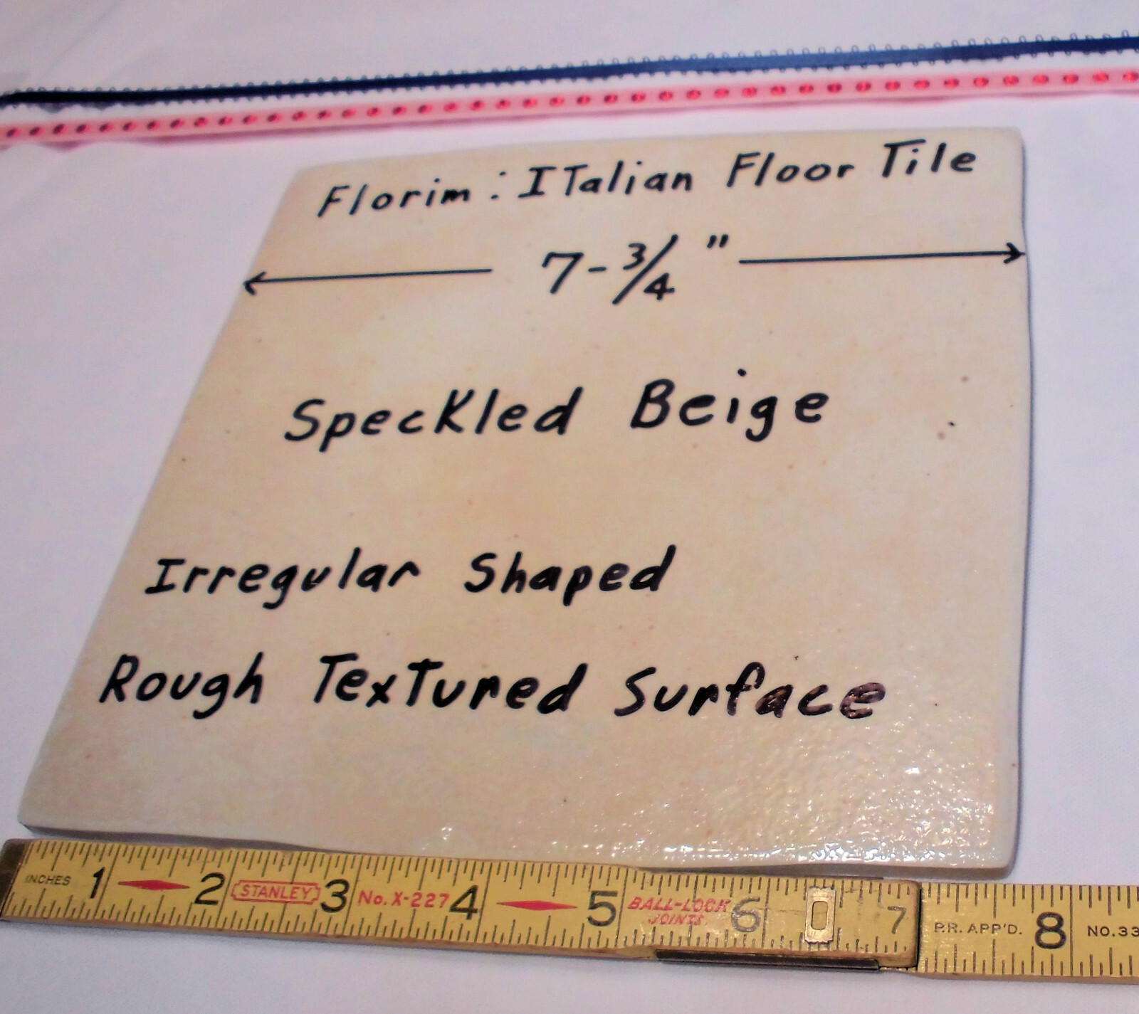 1 pc. Ceramic *Speckled Beige* Ceramic Floor Tile; Rough Textured 7-3/4″ Italian