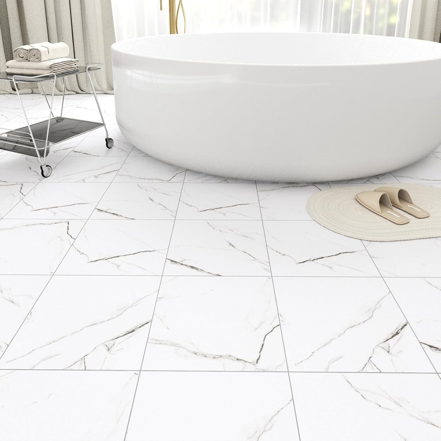 40-Pack Peel & Stick Floor Tiles 12 x 12 inch Vinyl Floor Self Adhesive Water…