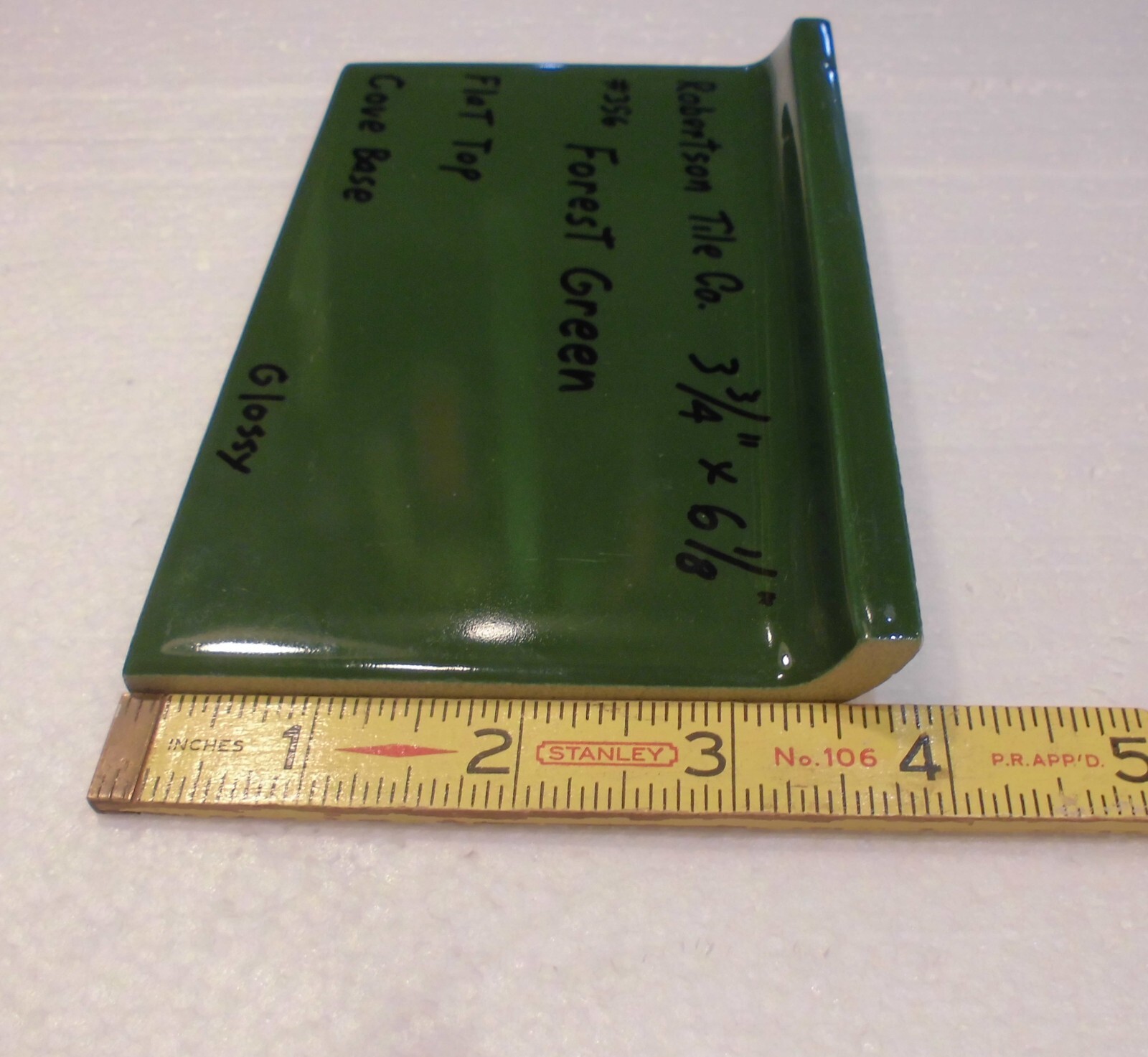 1 pc. Forest Green 4” X 6” Ceramic Cove Base Tile by Robertson Co. Stack-on-Top