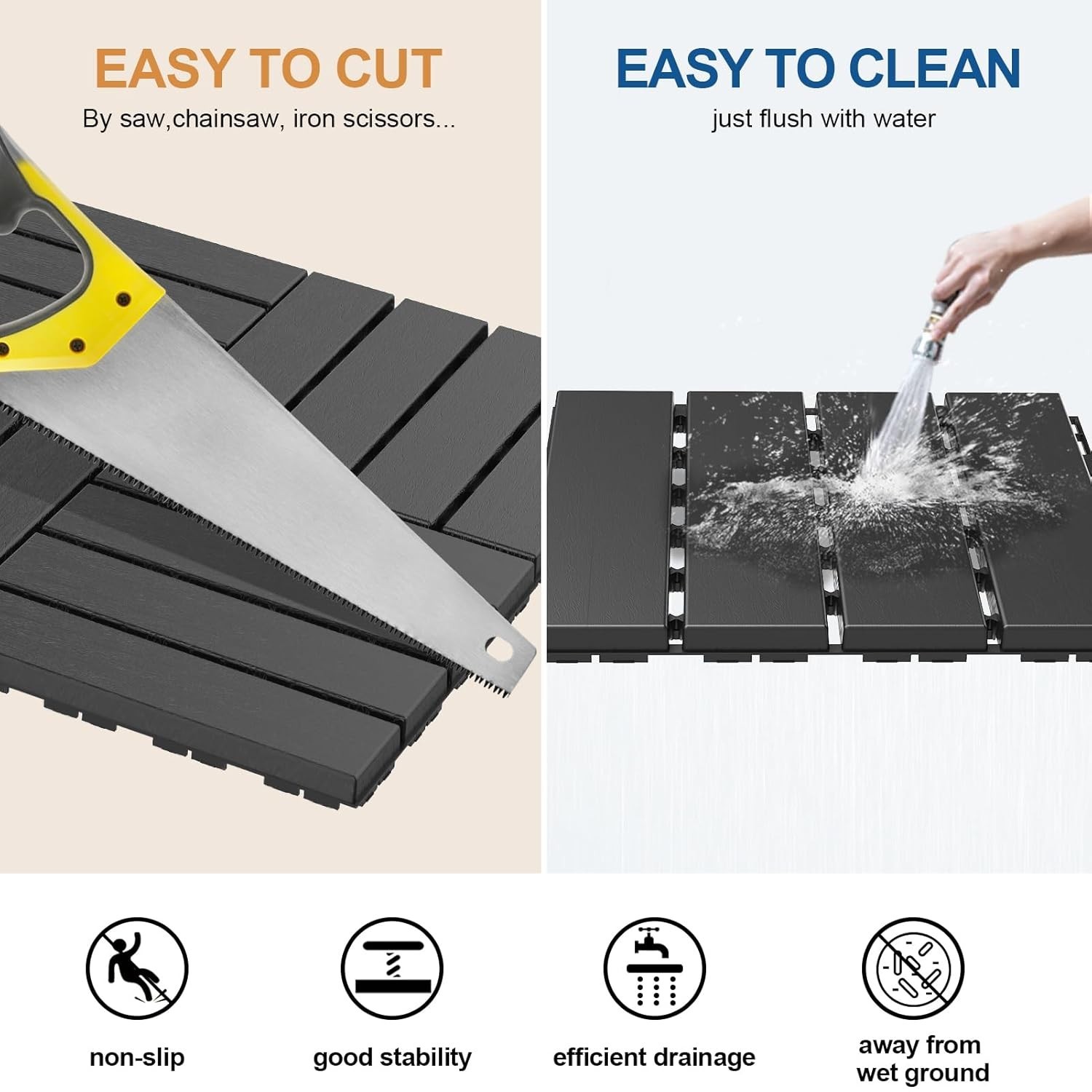 Weather-Resistant 12″ Plastic Interlocking Deck Tiles – Perfect for Backyards