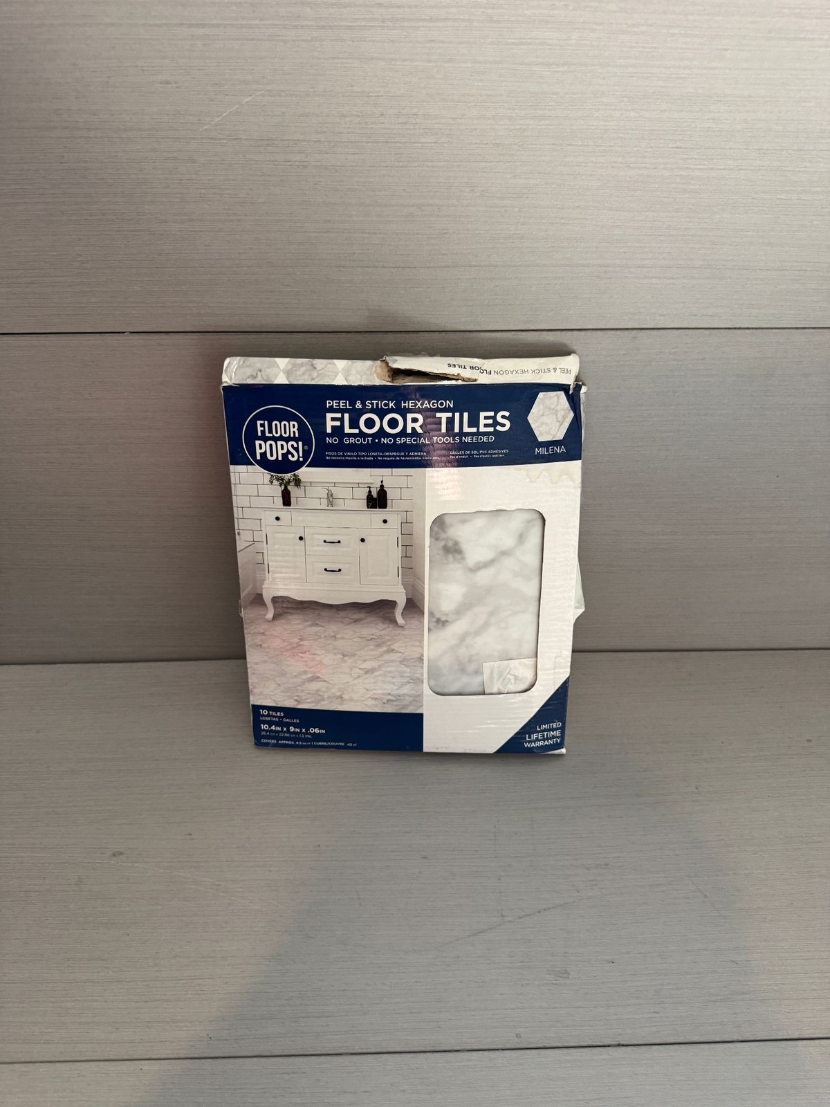 FloorPops Floor Tiles Peel and Stick Hexagon Milena 10 Tiles Marble Look Vinyl