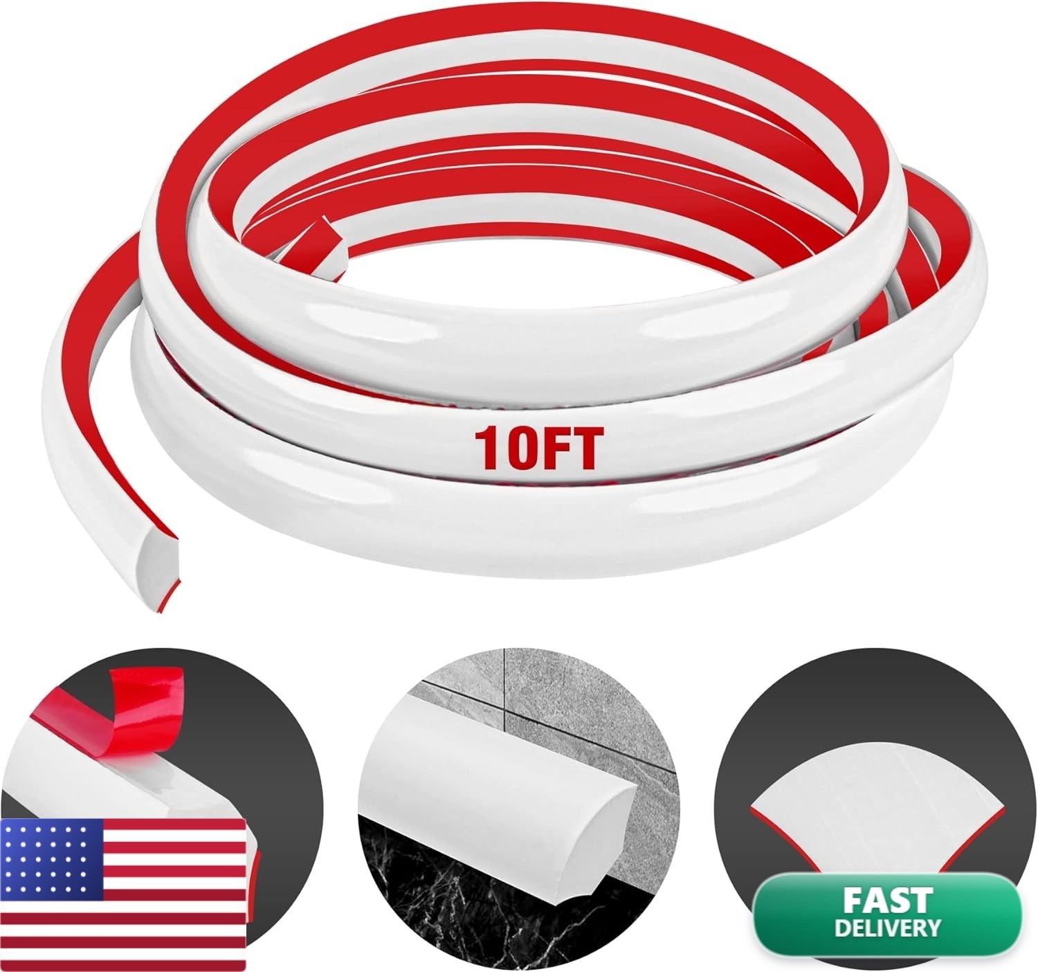 Flexible Quarter Round Molding Self Adhesive (White, 10 Ft) Peel and Stick Flexi