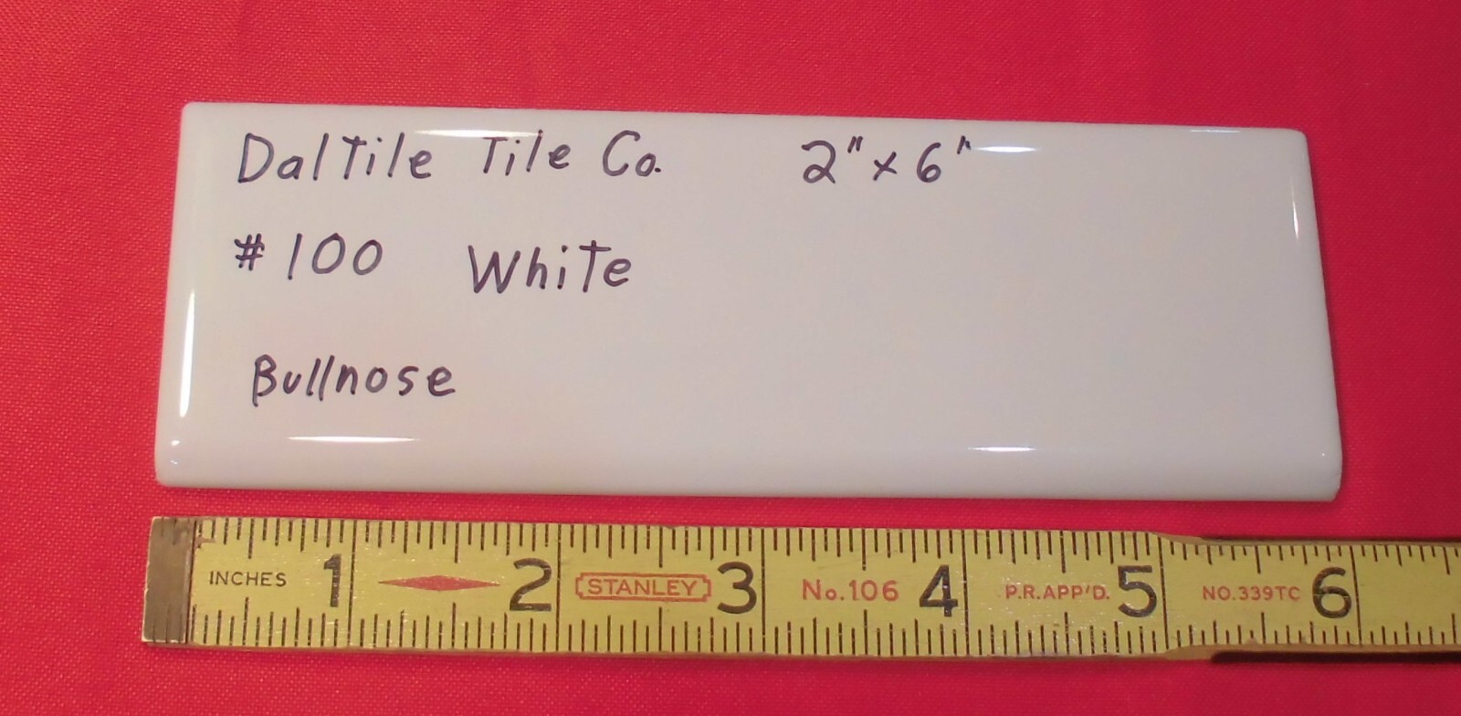 1 pc. Glossy White #100: 2″ X 6″ Bullnose Ceramic Tiles by Daltile, New Stock