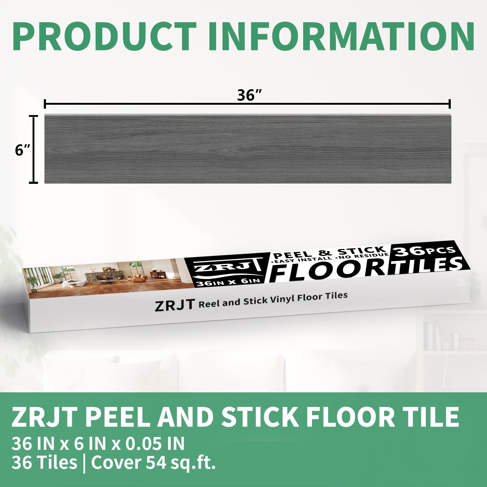 54 Sq.Ft. Peel and Stick Vinyl Floor Tiles 36″ x 6″ Wood Look Planks, 36 Pack…