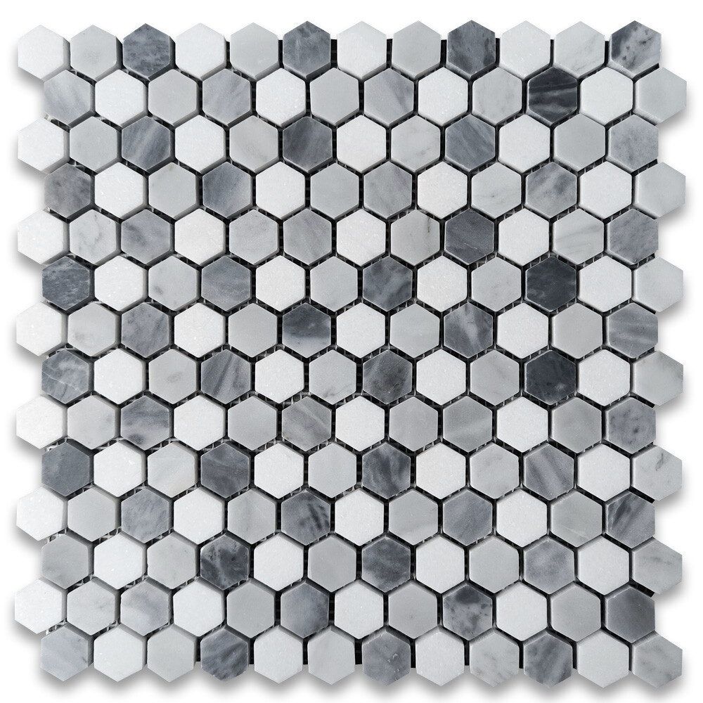 C31A7XH Carrara White Marble Monochrome Hexagon Mosaic Tile Gray White Honed