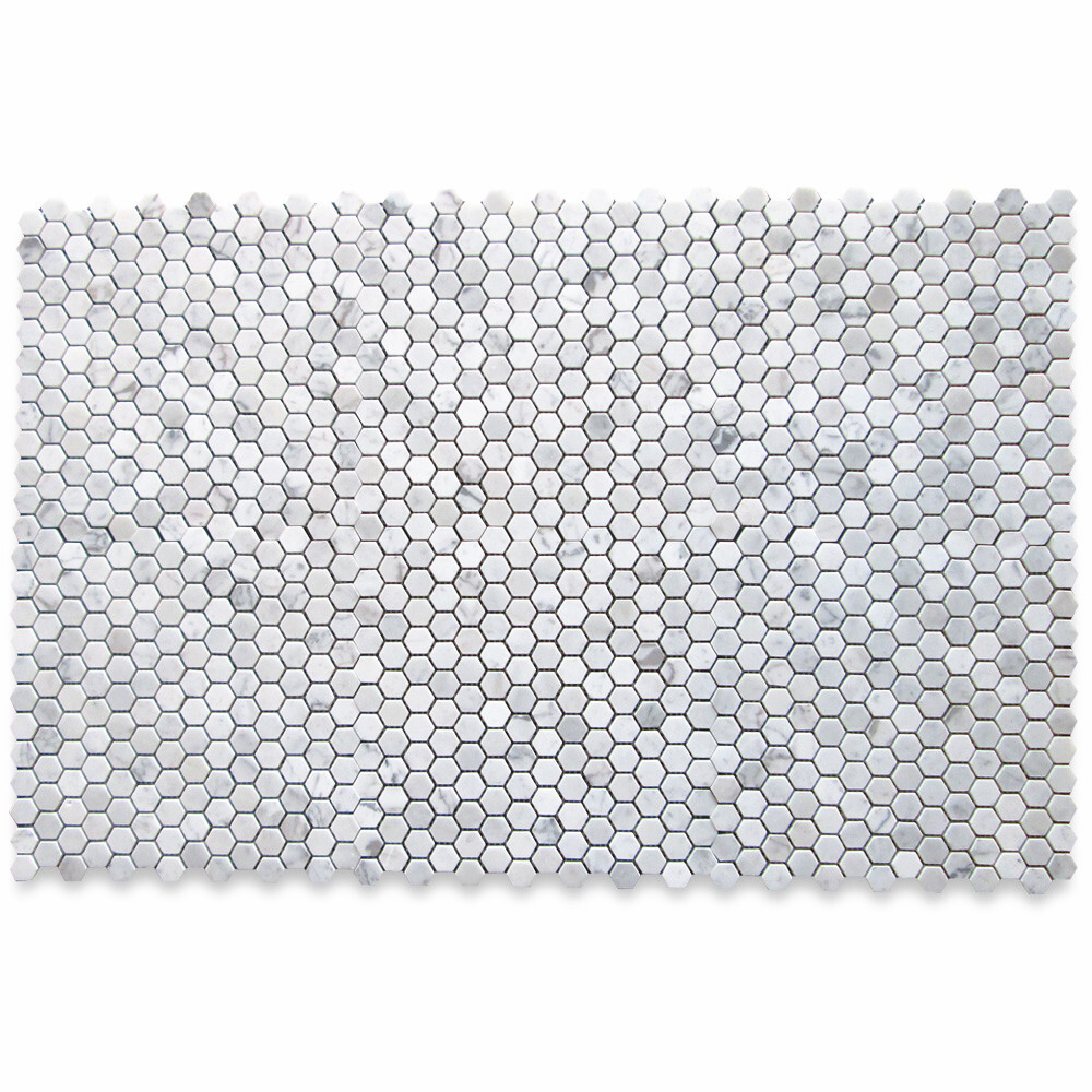 C31XP Carrera Marble 1″ Hexagon Tile Bianco Carrara Venato Mosaic Polished