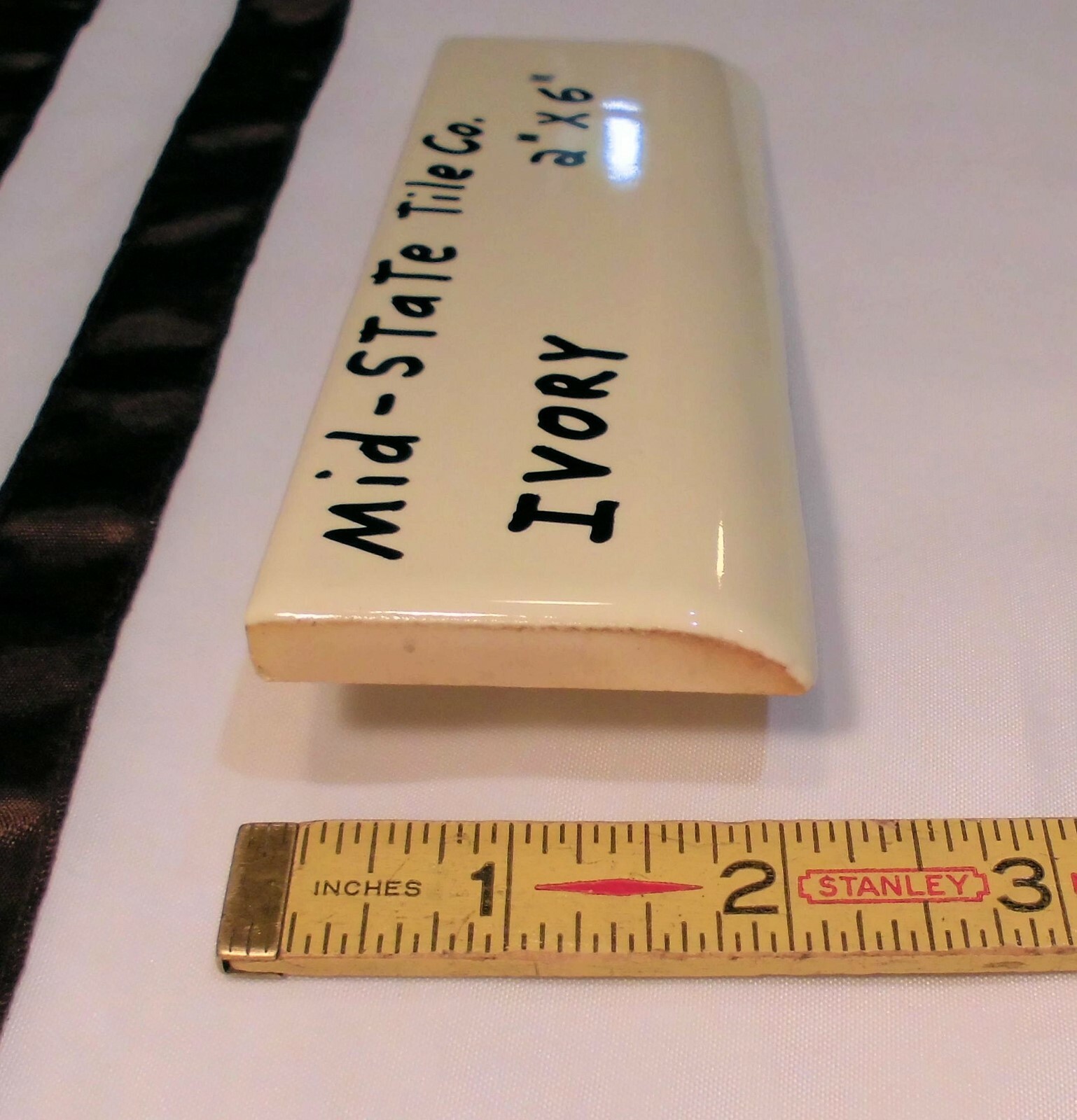 1 pc. Glossy *Ivory* 2” X 6” Bullnose Surface Flat Ceramic Tile, Light Yellow