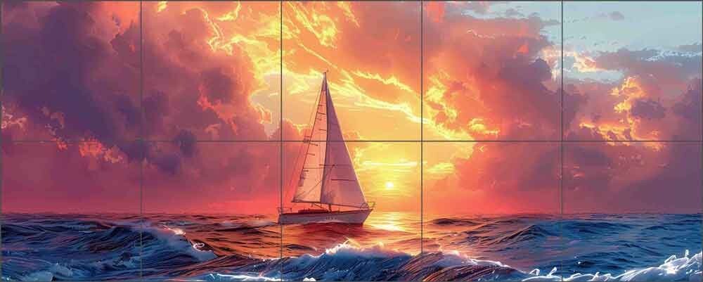 Sailing Tile Backsplash WDW Designs Ceramic Nautical Mural WDW195
