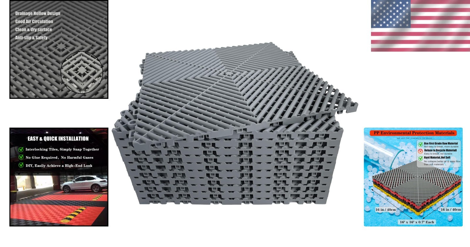 16″x16″ Interlocking Garage Floor Tiles – Easy Install with Drainage & Traction