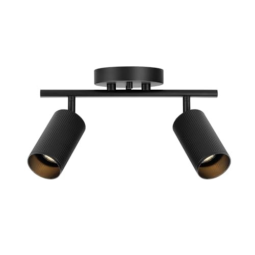 64000114 2-Light Track Lighting Spotlight, Matte Matte Black, Ribbed Shades