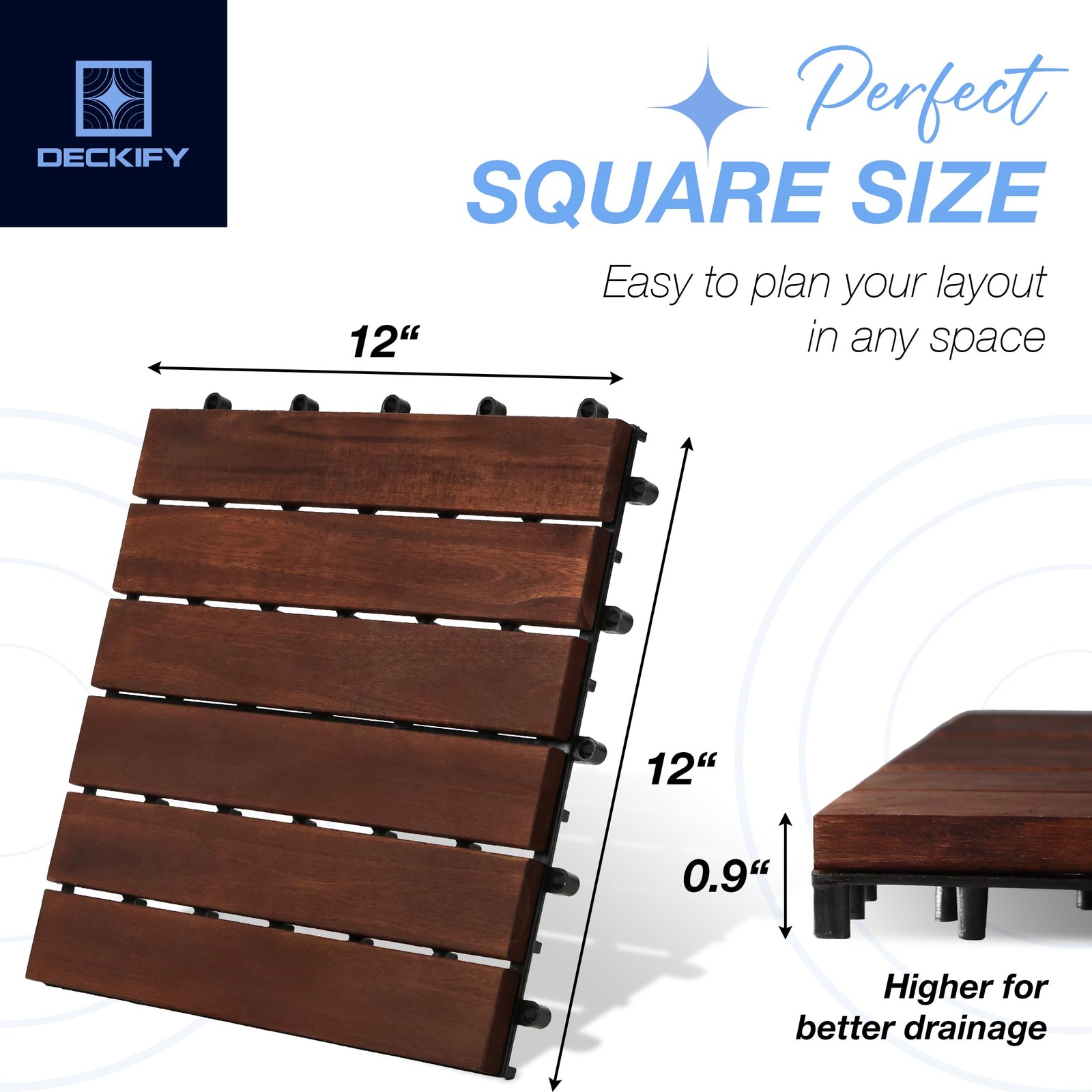 Acacia Wood Interlocking Patio Deck Tiles, 12 x 12 x 0.9 Inch Outdoor Floorin…