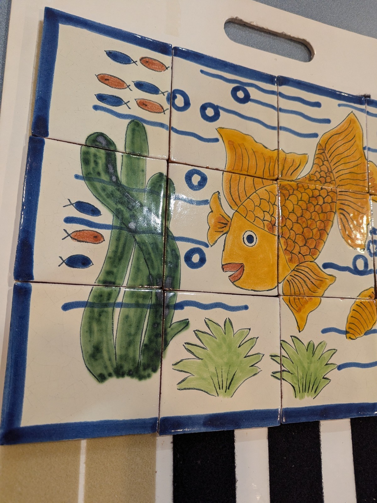 Mexican California Louisville Tile Folk Art Backsplash Hand painted Fish 12 pcs