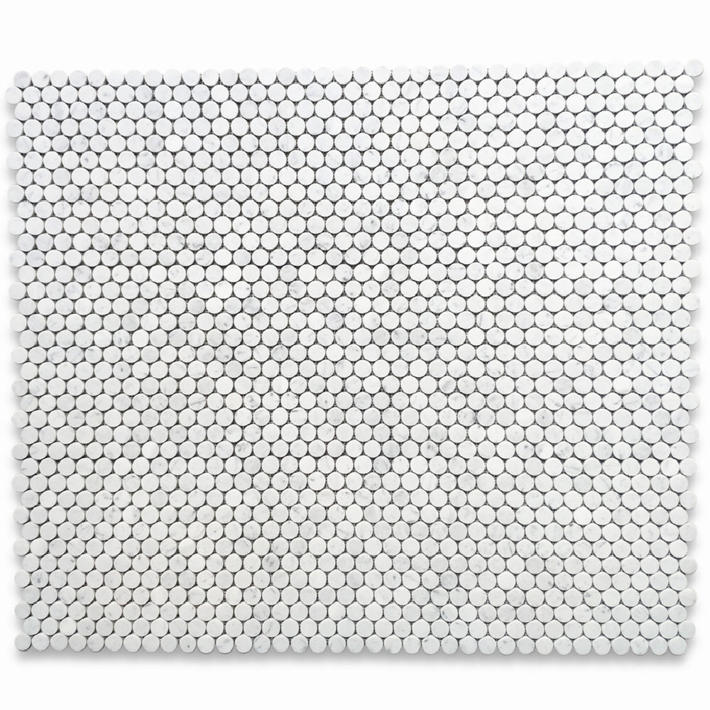 C93LXH Carrara White Venato Marble 1″ Penny Round Mosaic Classic Tile Honed