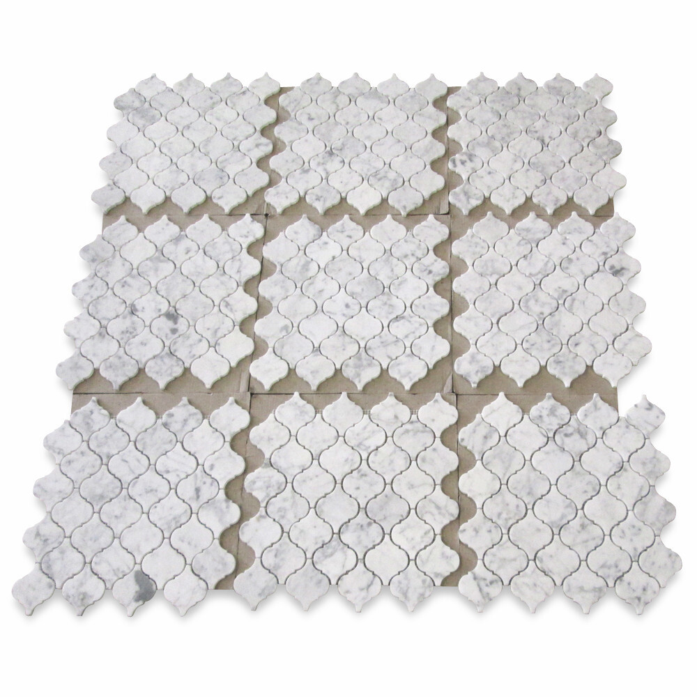 C892XP Carrara Marble Arabesque Baroque Lantern Mosaic Tile Venato Polished