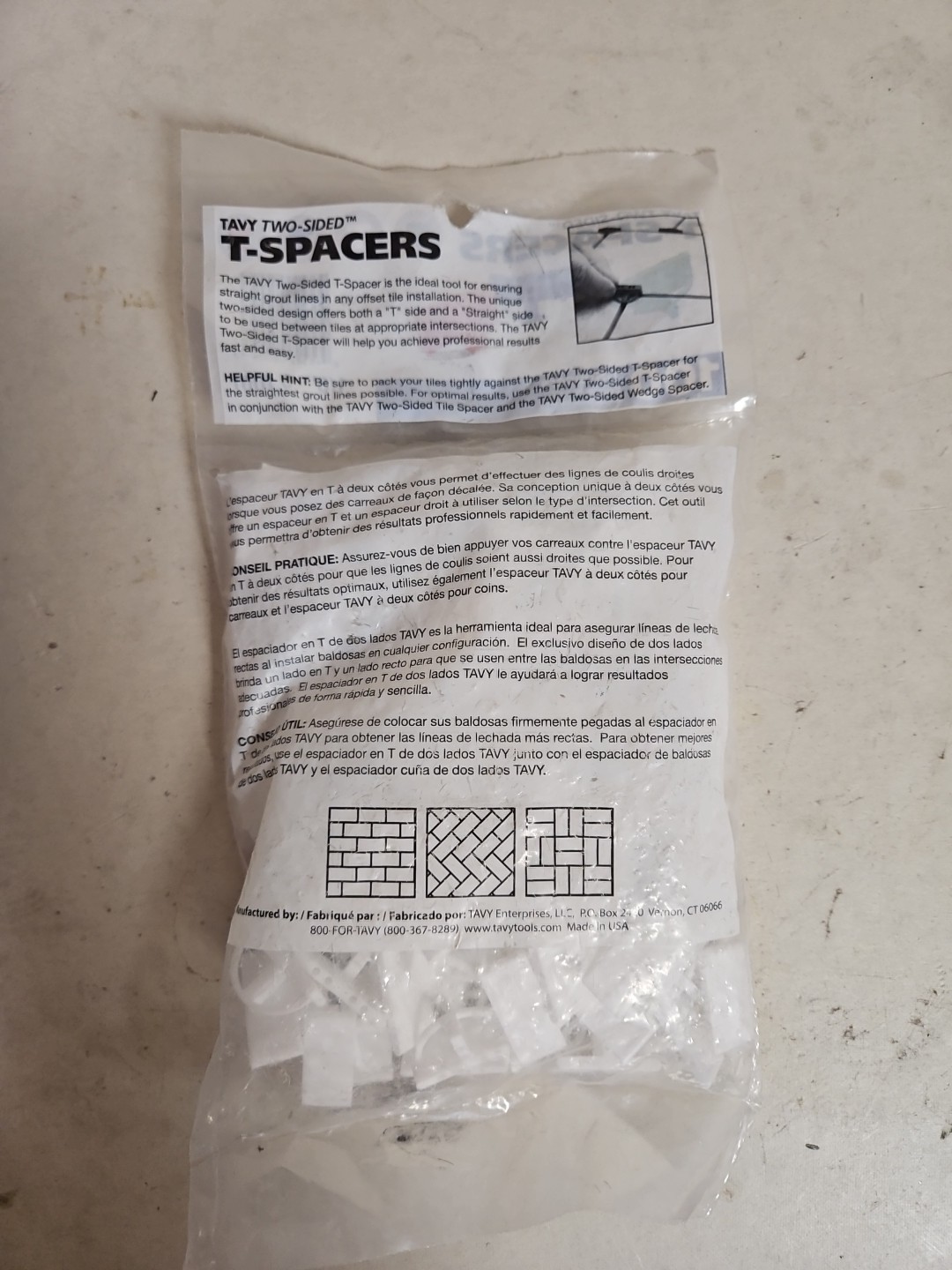 100 Tile Brick Marble T SPACERS 1/8″ 3 mm Two 2 sided WHITE Plastic TAVY 5004