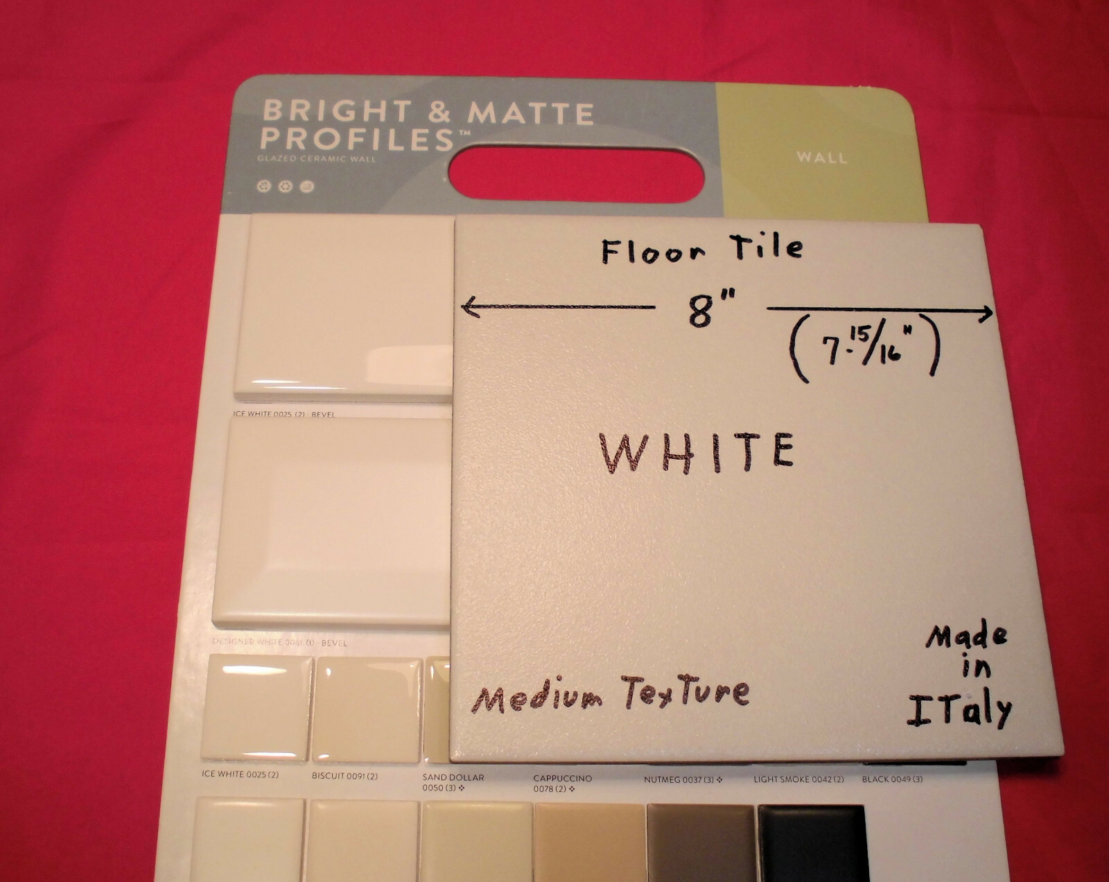 1 pc. White Ceramic Floor Tile: 8″ X 8″ Medium Textured, made in Italy, New