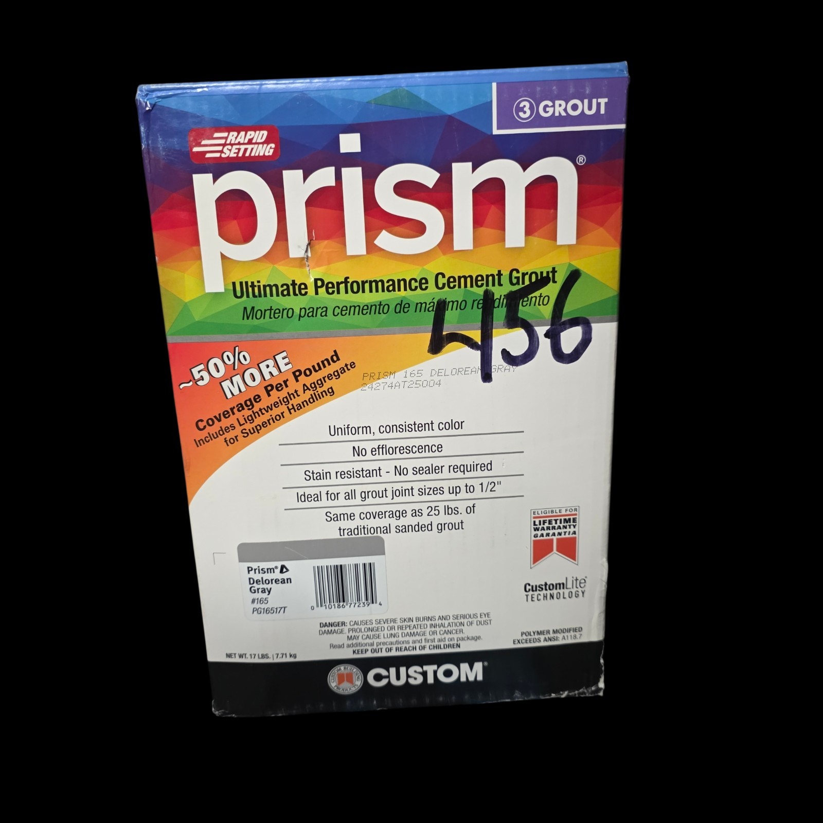Prism Ultimate Performance Cement Grout – Delorean Gray #165 – 17 lb Box – NEW