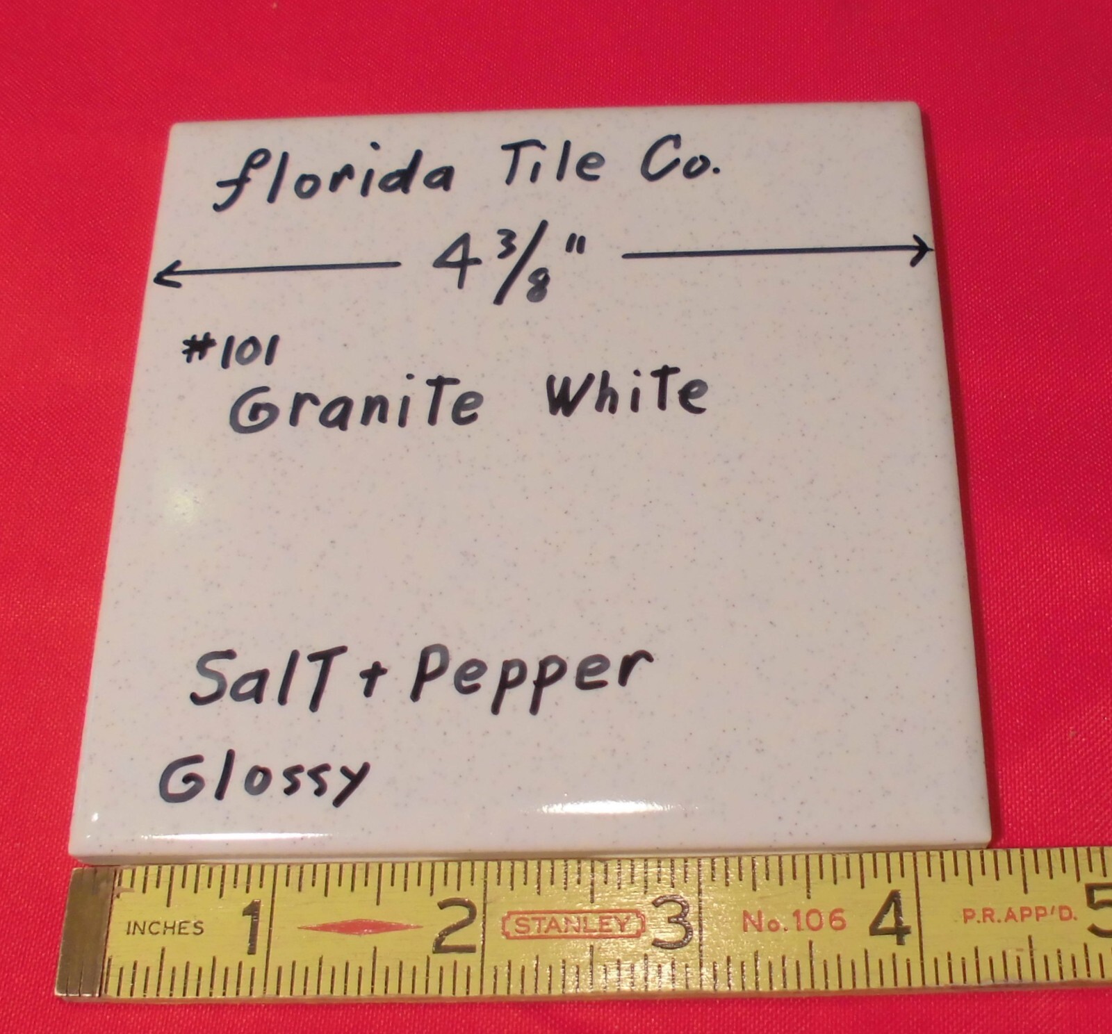1 pc. Salt + Pepper / Granite White: 4-3/8″ Glossy Ceramic Tile by Florida Co.