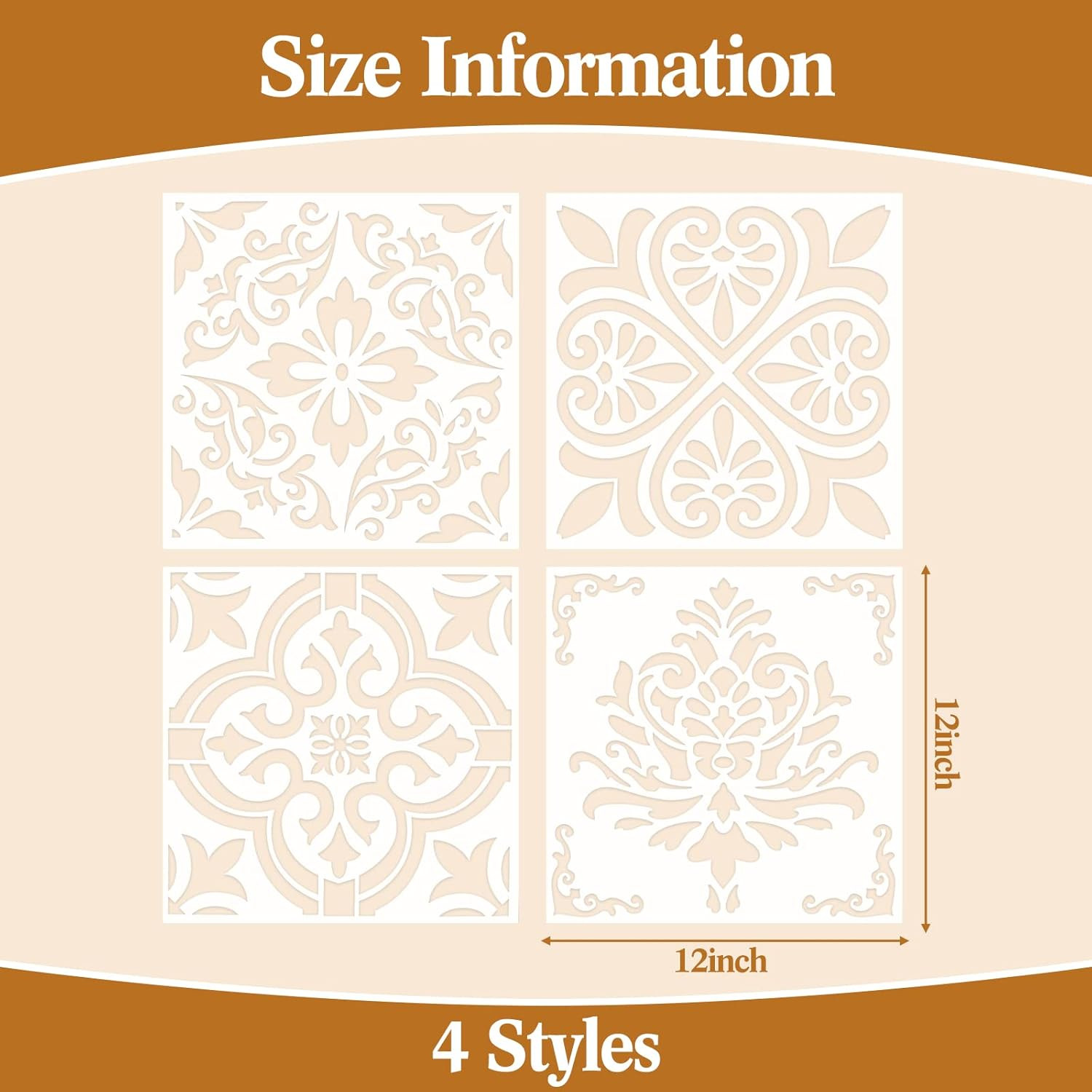 4 Pieces Reusable Tile Stencil Floor 12 X 12 Inches Wall Templates Tile Patte…