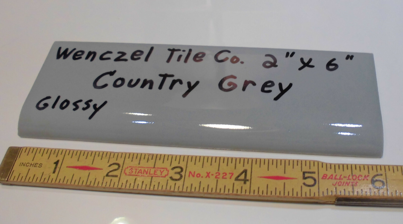 1 pc. Vintage Glossy *Country Gray* 2” X 6” Bullnose Ceramic Tile by Wenczel Co.