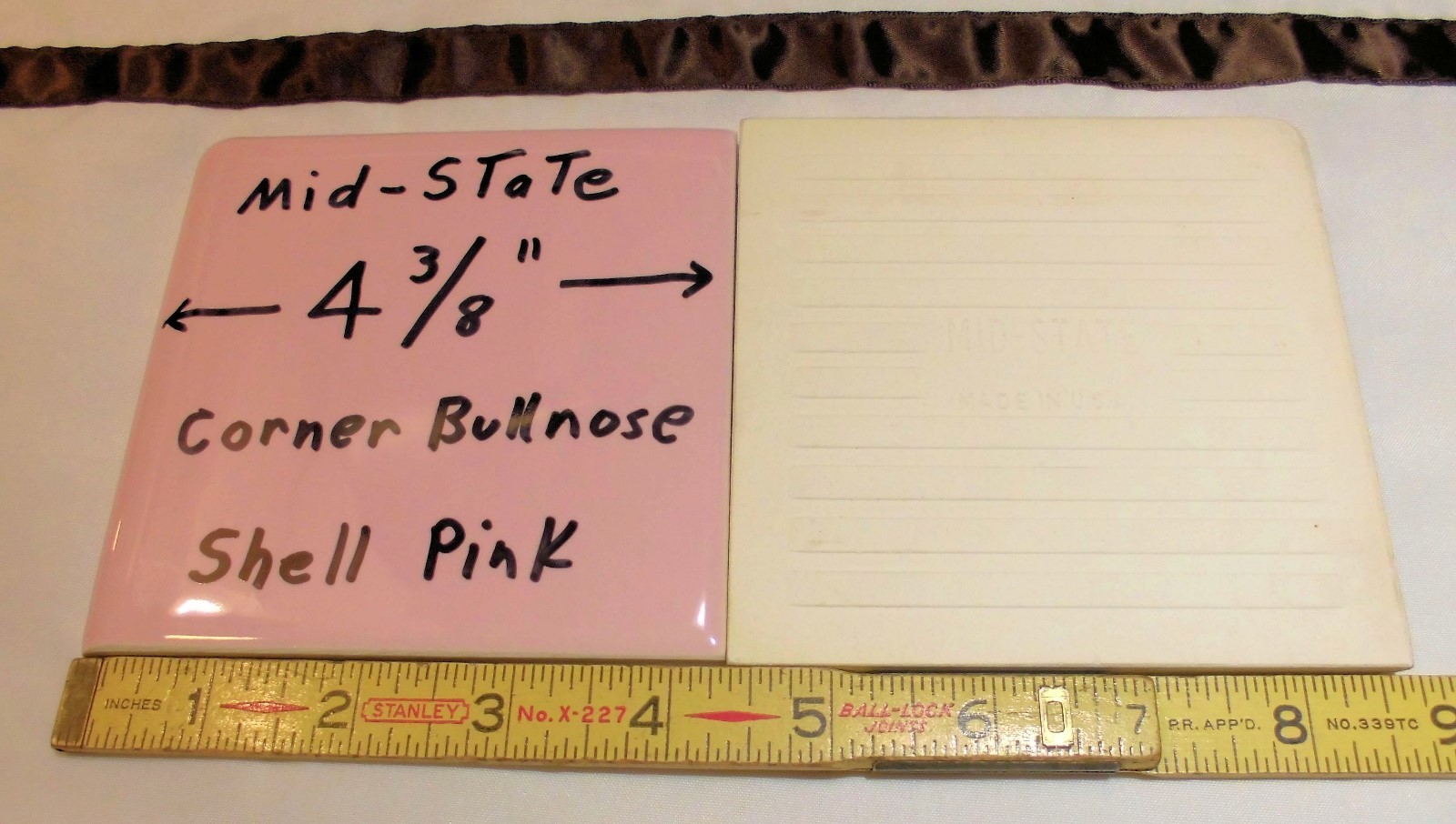 1 pc. Ceramic Glossy Corner Bullnose *Shell Pink* Tiles 4-3/8″ by Mid-State