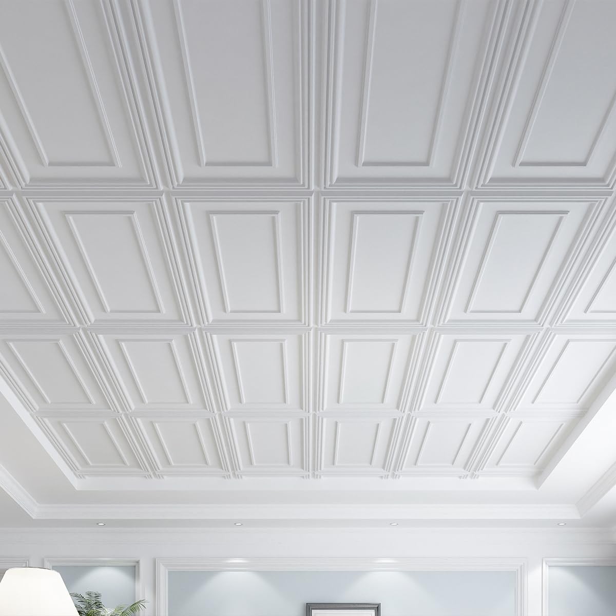Art3d 24x48in Drop Ceiling Tiles White 12-Pack PVC Glue Down