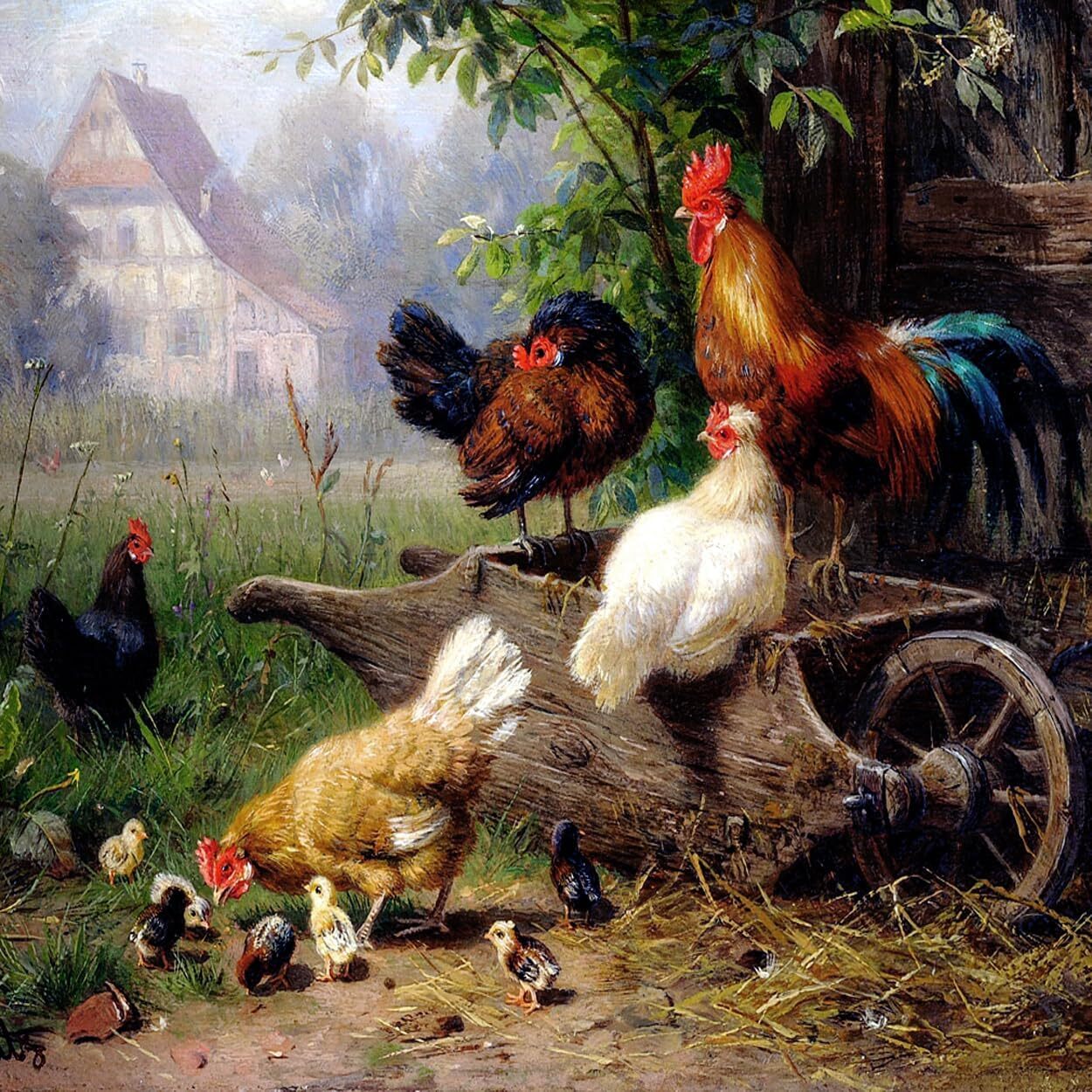 Tile Mural Farm Rooster Chickens Kitchen Bathroom Wall Backsplash Marble Ceramic