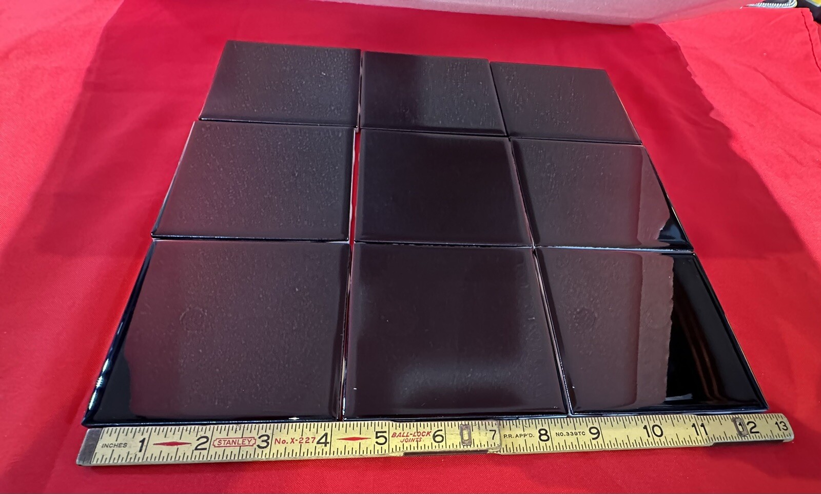 9 pcs. *Glossy Black* 4-1/4″ Ceramic Tiles by American Olean, New Stock, Mirror