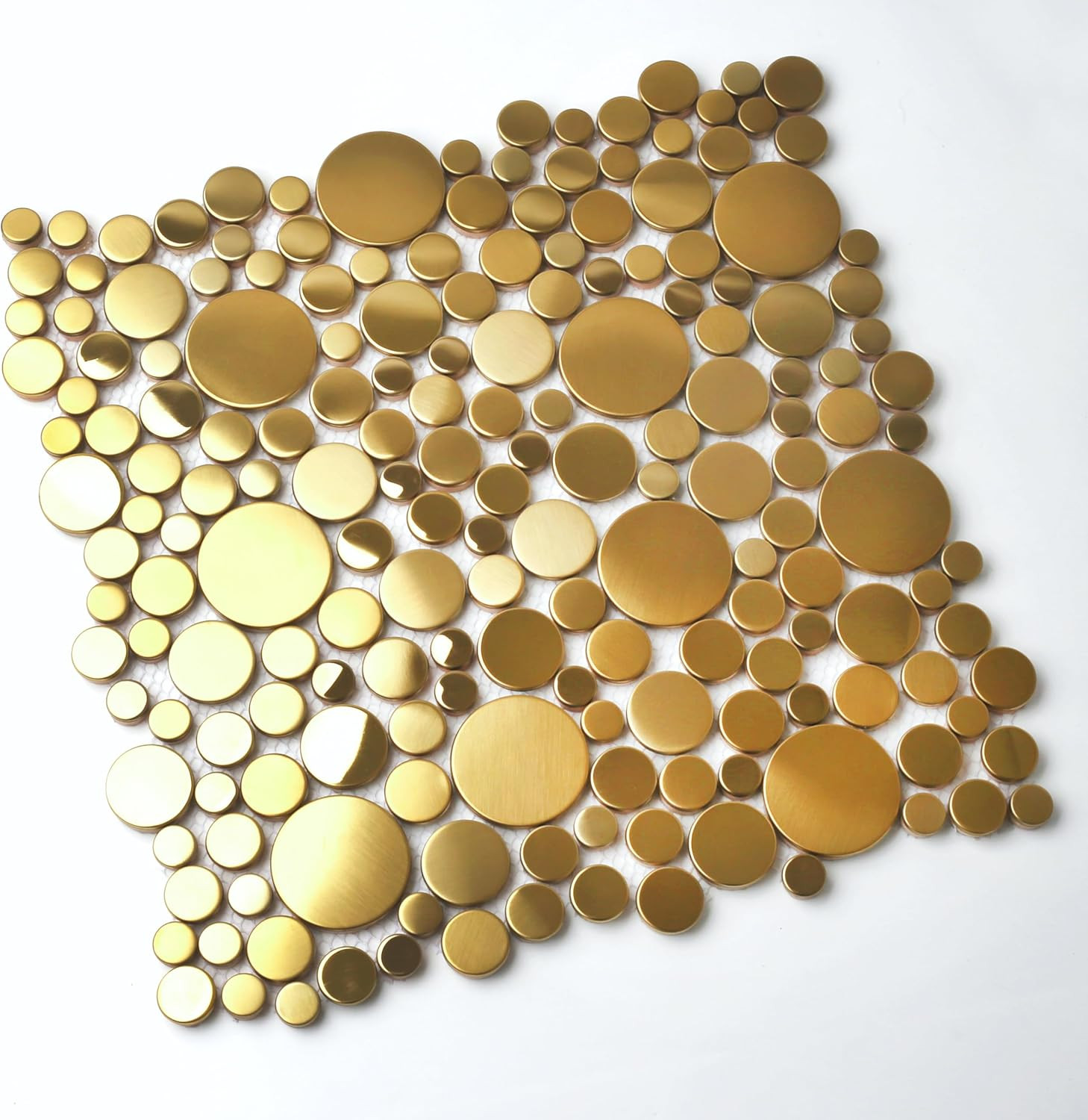 Gold Penny Round Bubble Tiles for Kitchen Backsplash & Bathroom Floor (5 Sheets)
