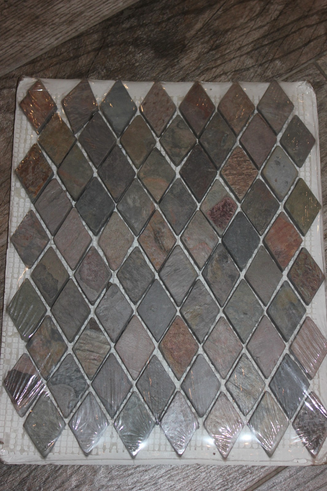 Lot of 5 SF Sheets Multicolor Slate Natural Stone Harlequin Diamond Mosaics Tile