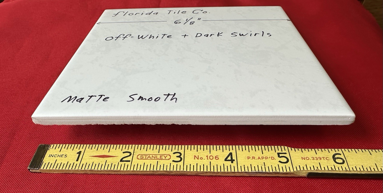 1 pc. Off-White + Dark Swirls: 6-1/8″ Square, Matte Ceramic Tile by Florida, NEW