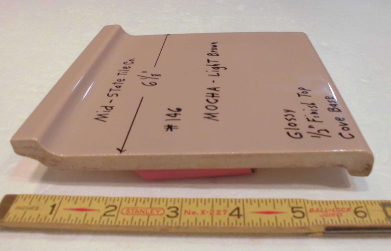1 pc. Vintage Glossy *Mocha- Brown* 6” X 6” Ceramic Cove Base Tile by MID-STATE