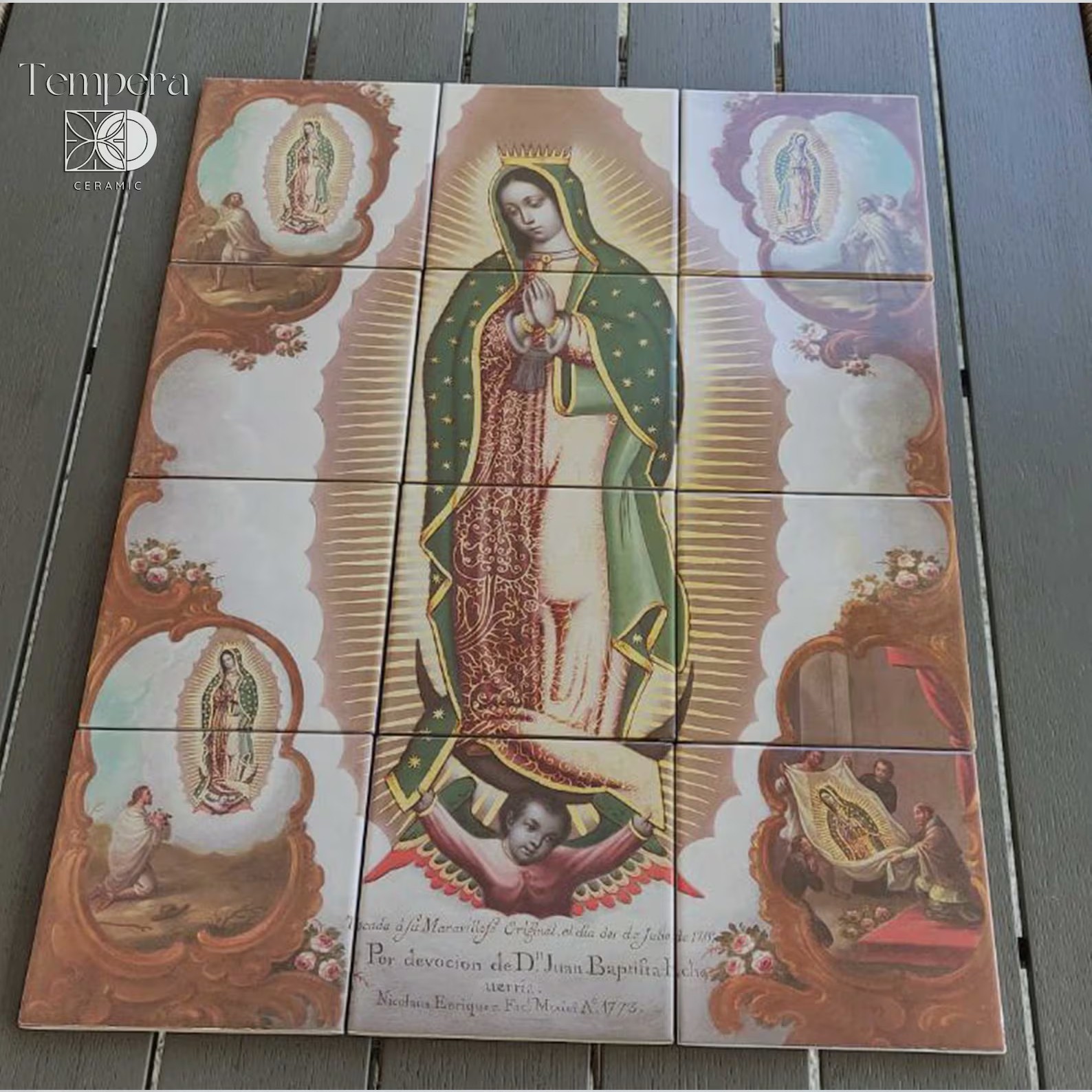 Virgin of Guadalupe Tiles Mural, Sacred Mexican Icon tile mosaic, Religious icon