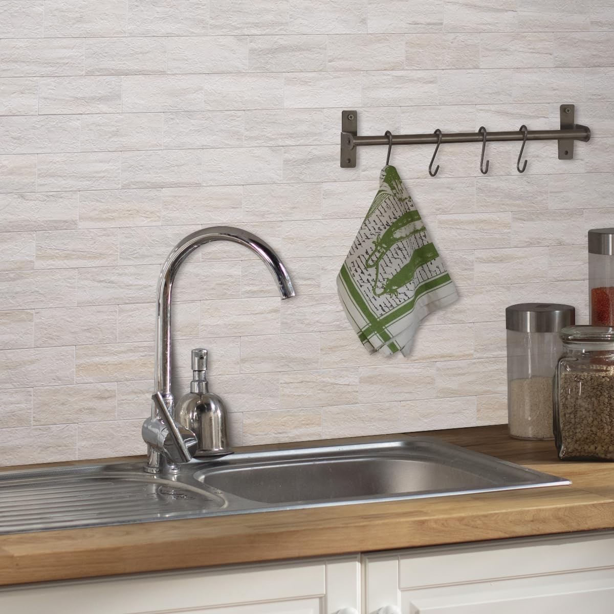 4-Piece Beige Slate Peel and Stick Backsplash Wall Tiles, 3″ x 6″ PVC Faux St…