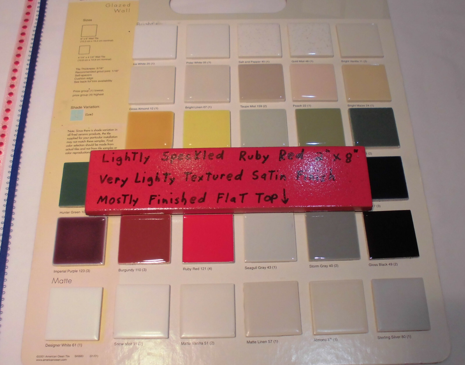 10 pcs. Ceramic Border Tiles *Liner/Sizzle *Ruby Red* 2″ X 8″ New, Satin, USA