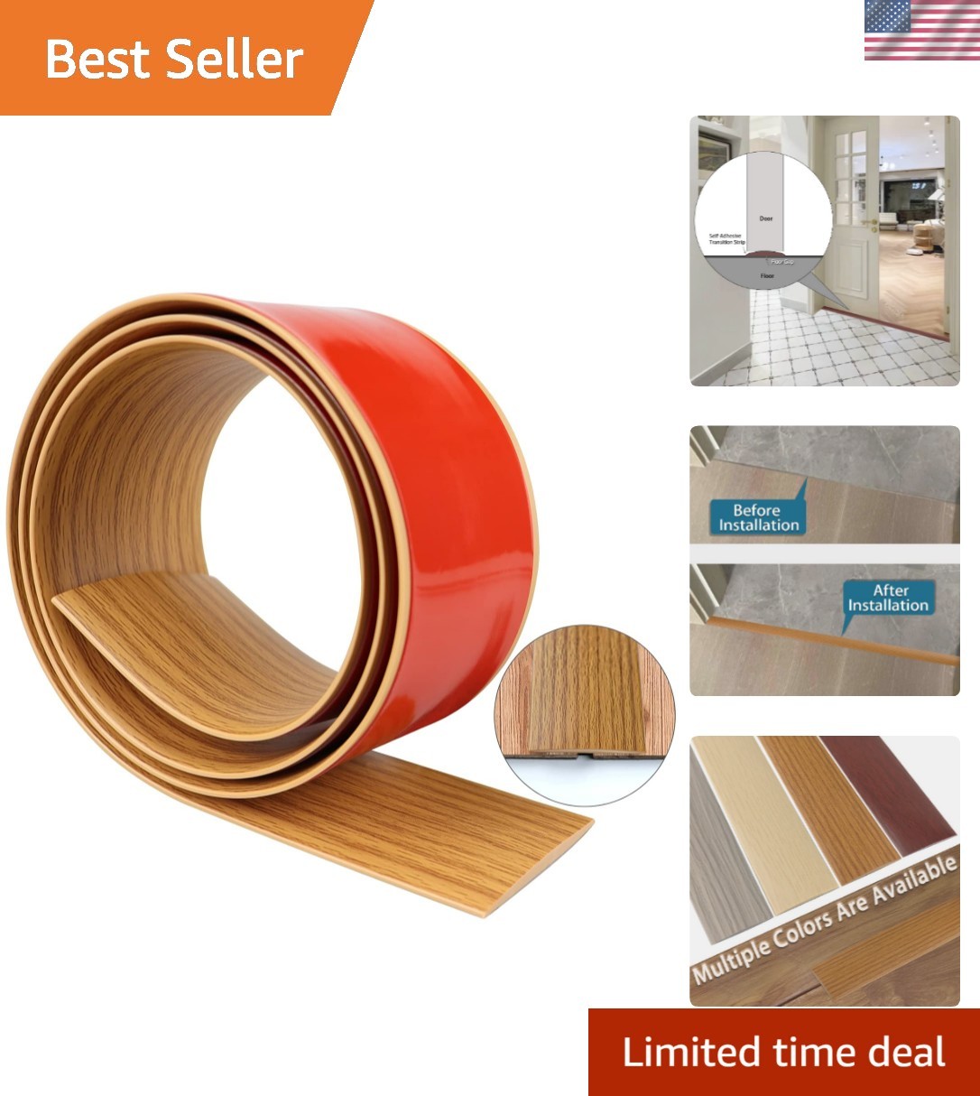 Floor Transition Strip 2″ Self Adhesive Flat Vinyl Flooring Transitions Strip…